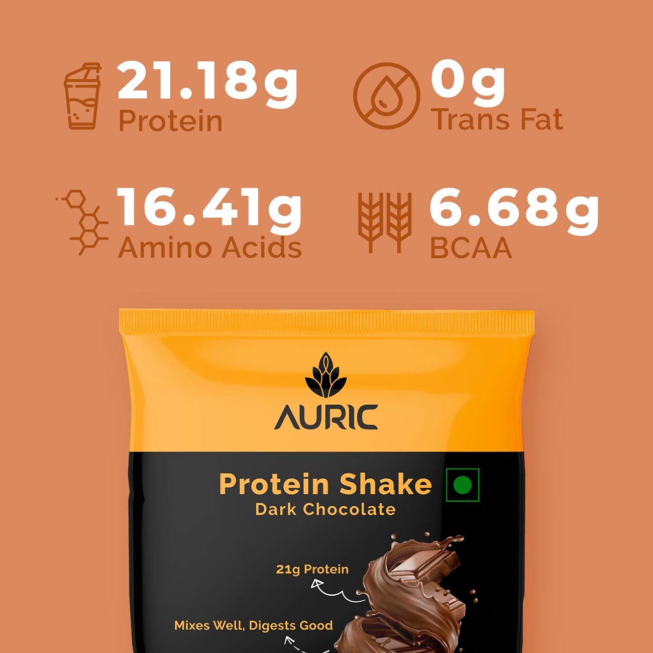 Organic Vegan Protein Powder for Men & Women - Dark Chocolate Flavor | 21g Plant Protein & 6g BCAA per Serving | Muscle Recovery & Weight Management | Meal Replacement Shake for Gym, Workout & Healthy Lifestyle | 8 Single-Serve Packets
