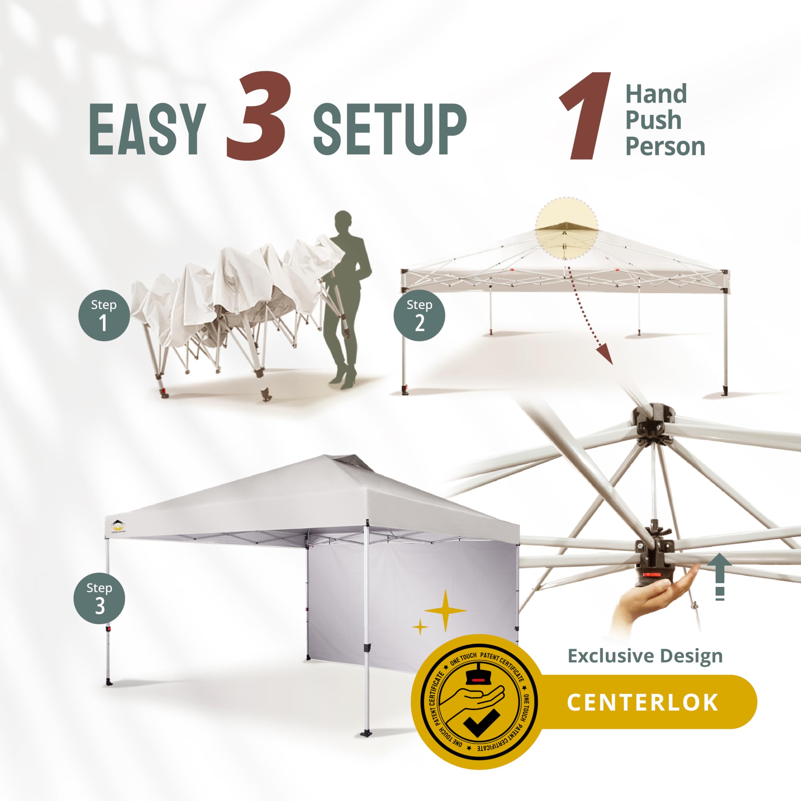 CROWN SHADES 12x12 Pop Up Canopy Tent - Instant Commercial Canopy with 150D Silver Coated Fabric - Includes Removable Sidewall, 4 Ropes, 8 Stakes & Weight Bags - Portable STO 'N Go Bag - Perfect for Outdoor Events, Farmers Markets, Beach Parties & Camping - White