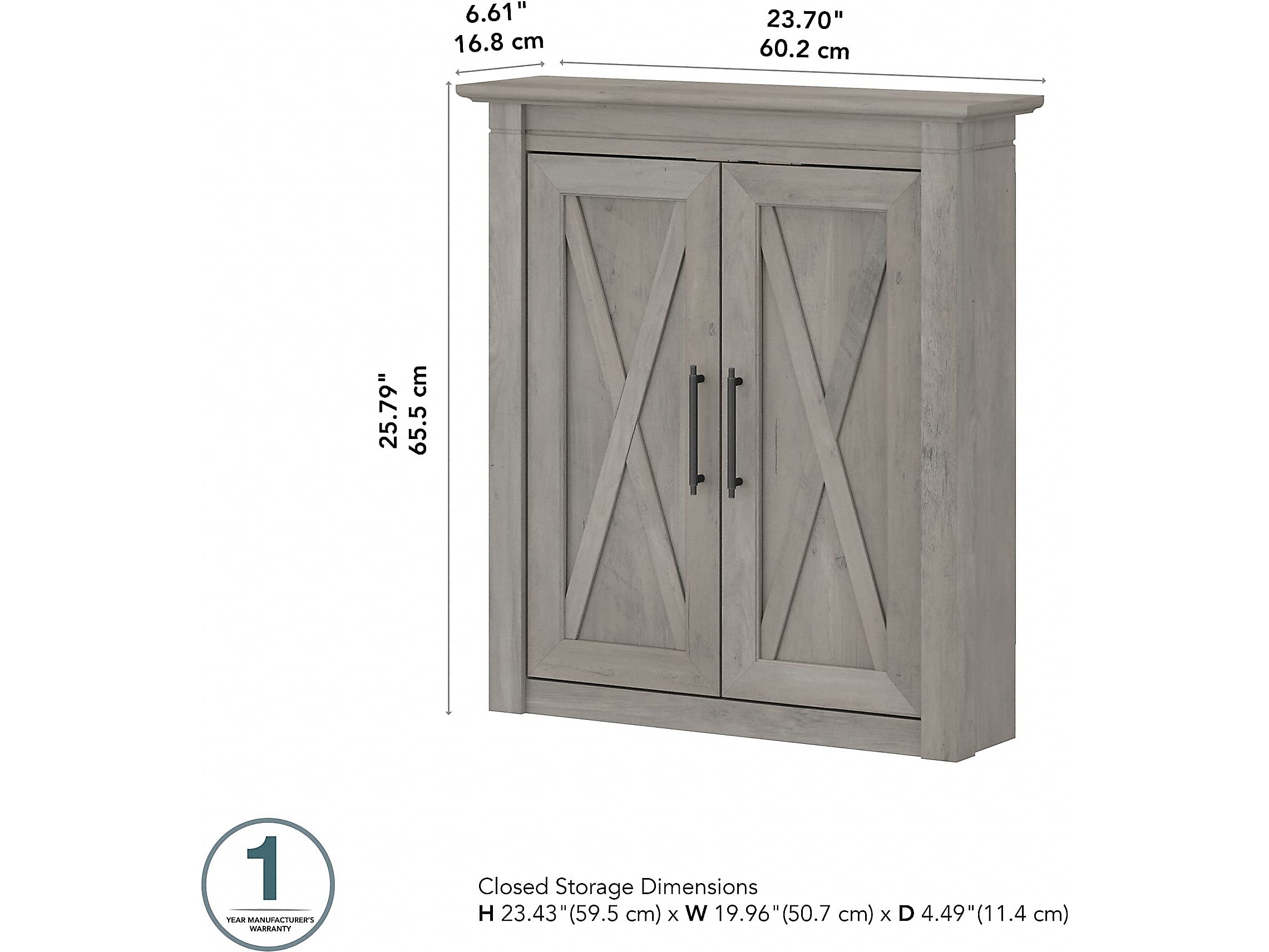 Bush Furniture Key West Bathroom Wall Cabinet with Doors - Driftwood Gray Storage Organizer for Bathroom Essentials | Perfect for Small Spaces, Vanity Storage & Home Organization