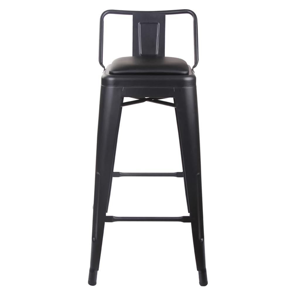 GIA 30-Inch Bar Height Metal Stool with Vegan Leather Seat - Black (Set of 3) - Perfect for Kitchen Island, Breakfast Bar & Home Pub Stools