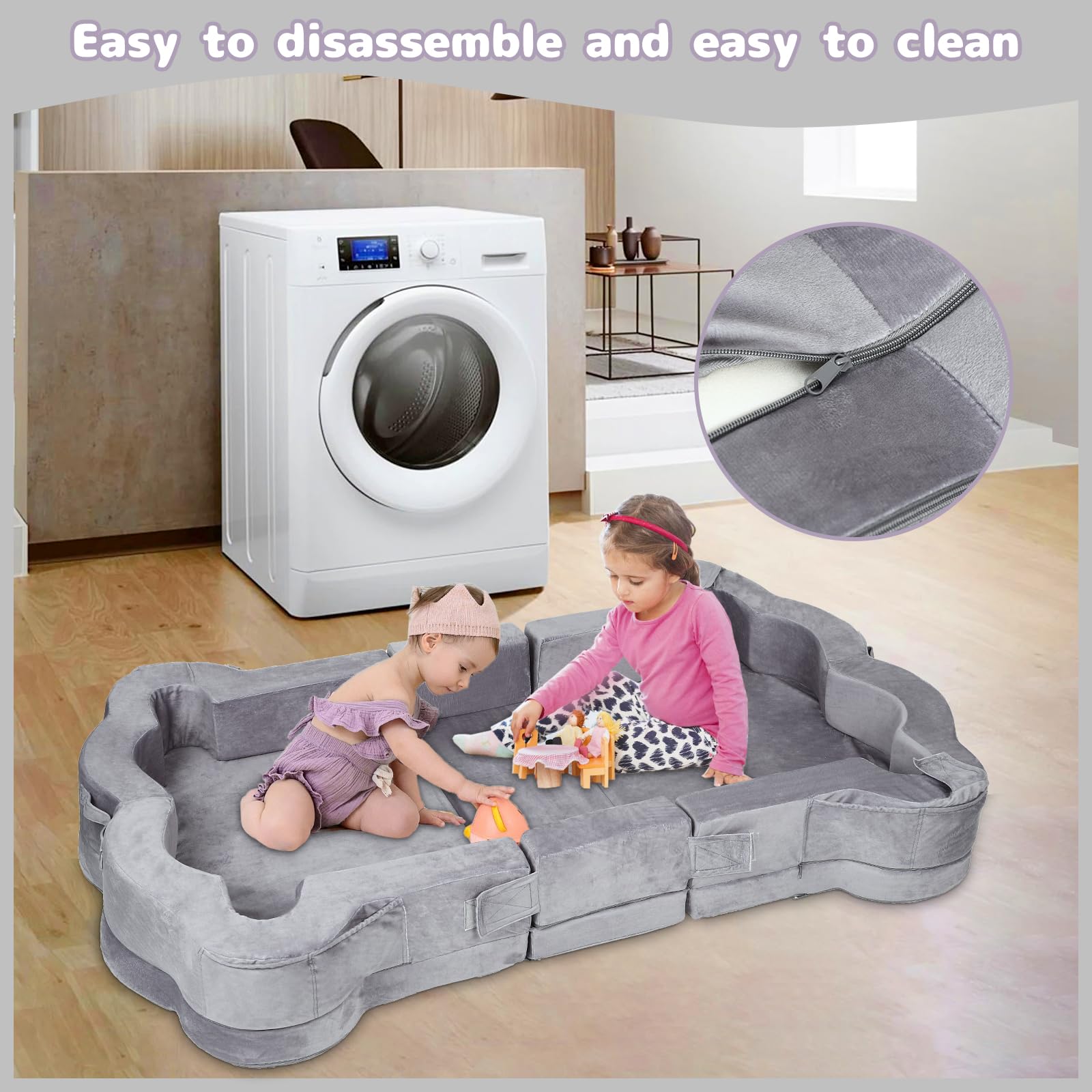 Portable Foldable Toddler Travel Bed for Kids 1-5 Years - Soft, Safe & Lightweight Floor Bed for Home & Camping (Grey)
