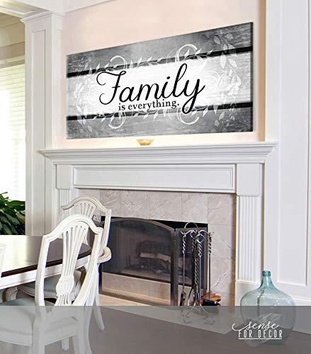Family Is Everything Framed Wall Art - Large 42x19 Inch Canvas Farmhouse Decor for Living Room, Family Room & Home Décor | Grey Modern Art Print | Perfect Gift for Housewarming & Family Gatherings