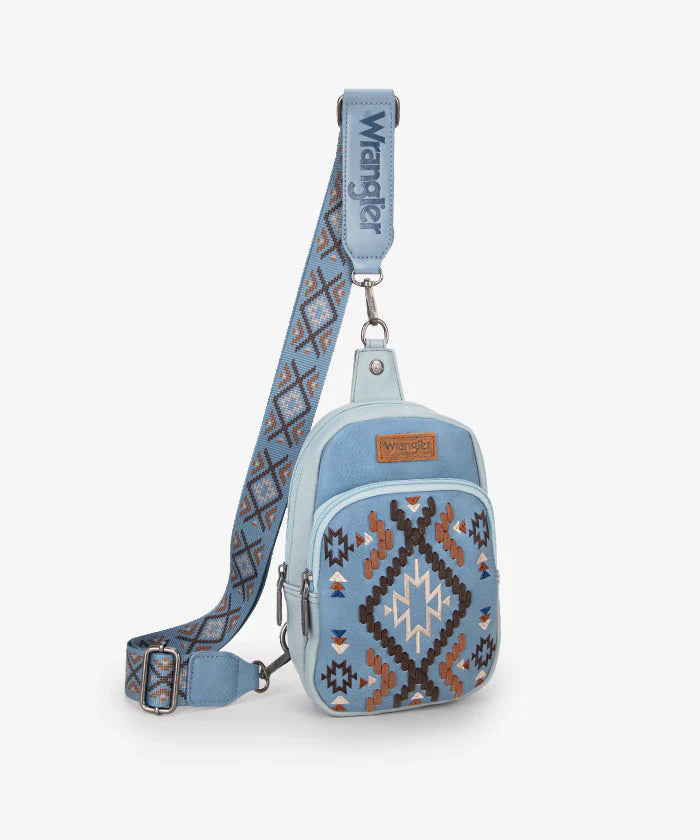 Wrangler Aztec Embroidered Whipstitch Sling Bag - Stylish Crossbody Purse for Women, Men | Perfect for Travel, Hiking & Everyday Use