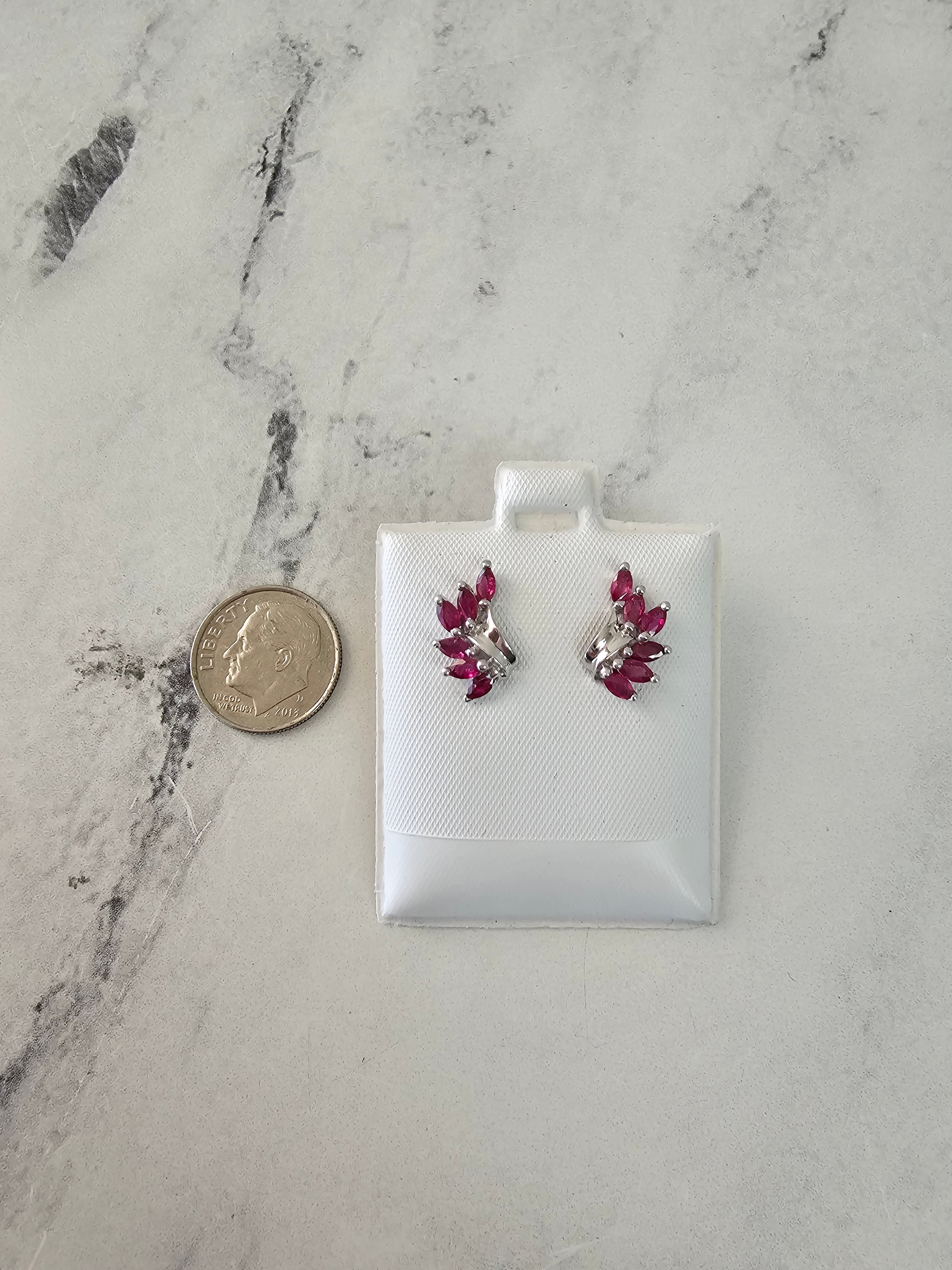 Exquisite Marquise Ruby Wing Style Earrings in 14k White Gold - Perfect for Weddings, Parties & Special Occasions