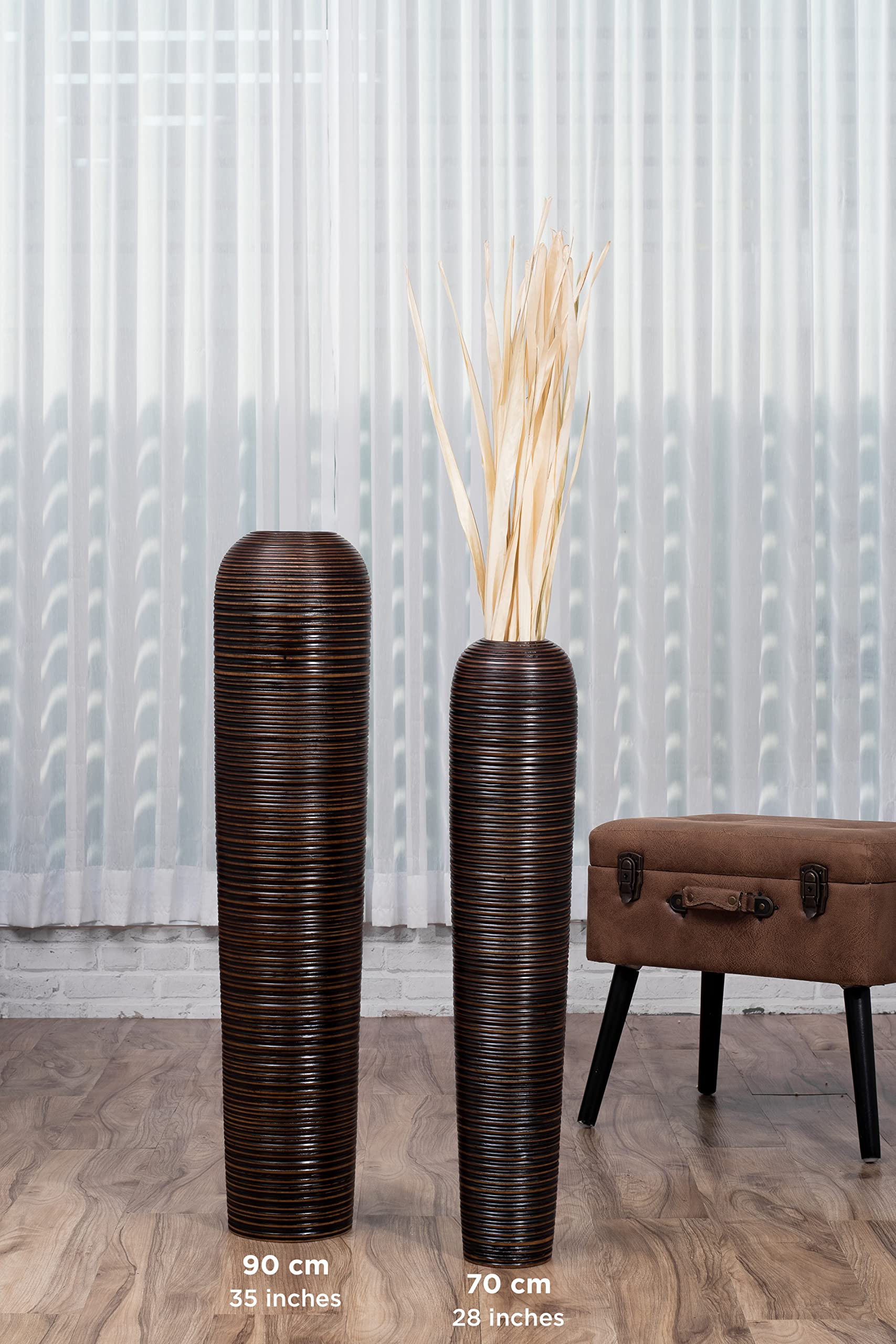 Leewadee 28-inch Large Brown Wooden Floor Vase - Farmhouse Home Decor for Flowers, Fake Plants & Pampas Grass | Perfect for Living Room, Entryway & Wedding Centerpieces
