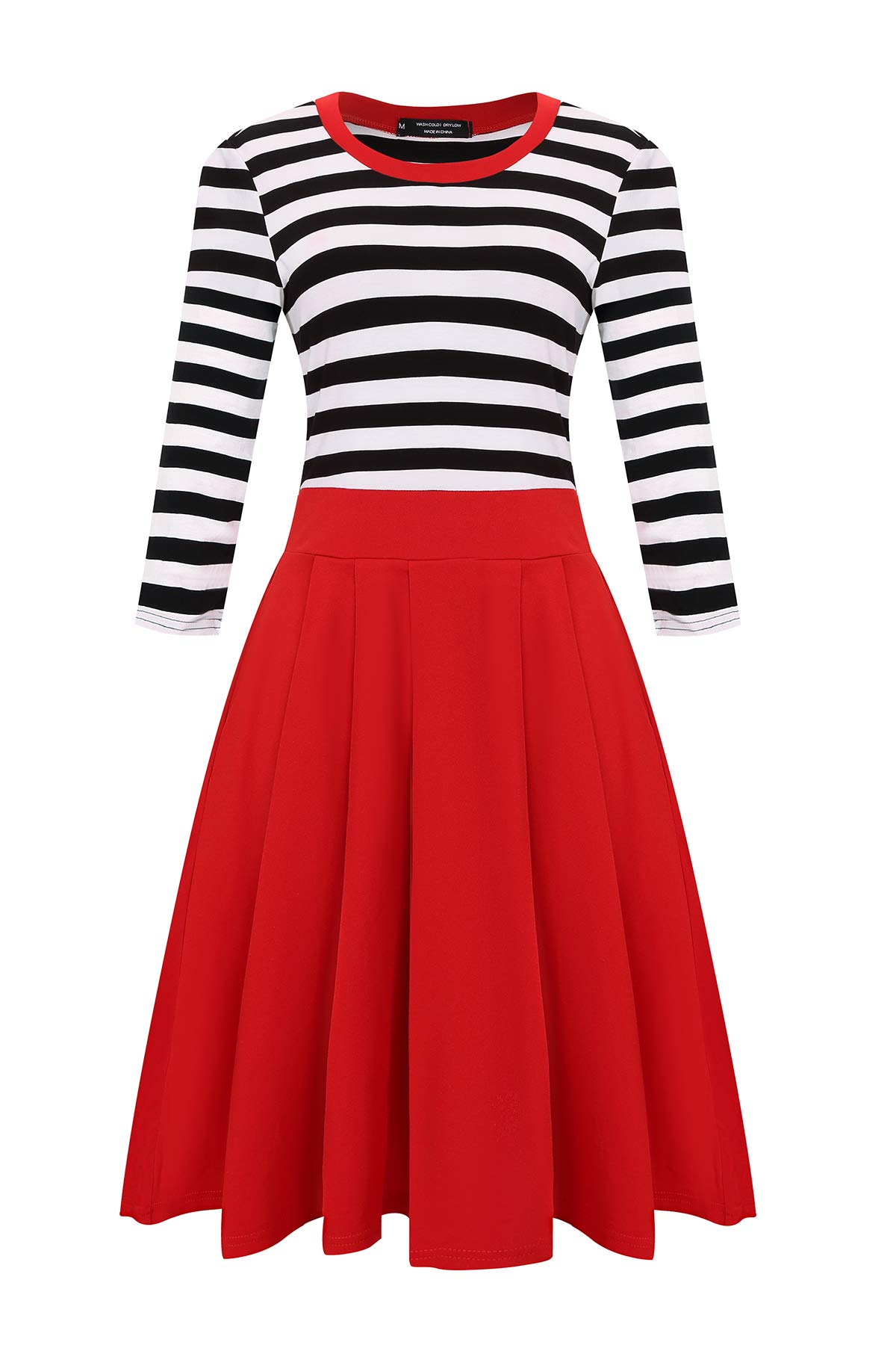 BI.TENCON Women's 1950s Vintage Retro Cocktail Swing Dress with Sleeves - Midi Length A-Line Party Dress for Evening Events, Weddings & Date Nights
