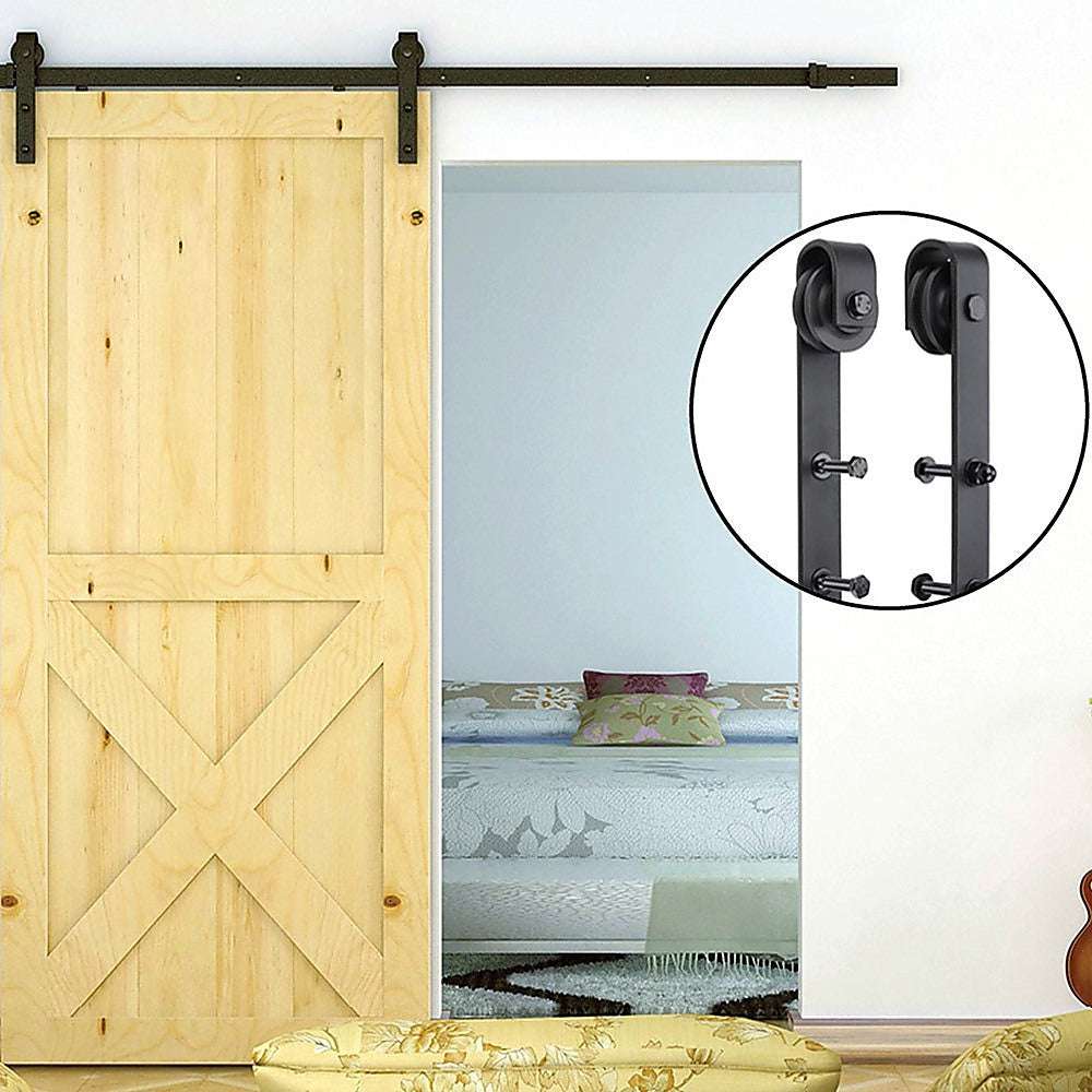 1.8m Sliding Barn Door Hardware Kit - Heavy Duty Black Steel Track & Rollers for Rustic Home & Office Doors | DIY Installation, Space-Saving Solution for Bedrooms, Closets & Room Dividers