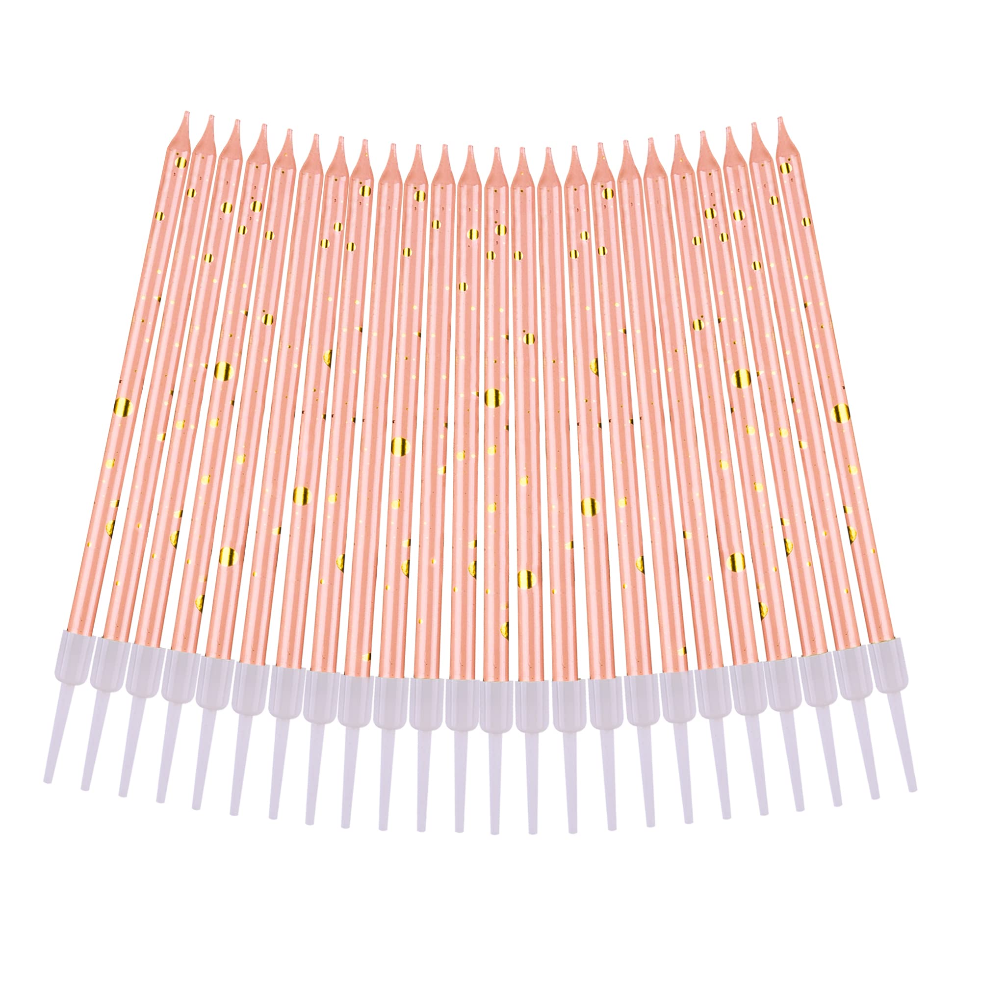Pink Gold Long Thin Birthday Candles - Elegant Cake Candles for Birthday Parties, Wedding Decorations & Special Events - Perfect for Cakes, Cupcakes & Dessert Tables
