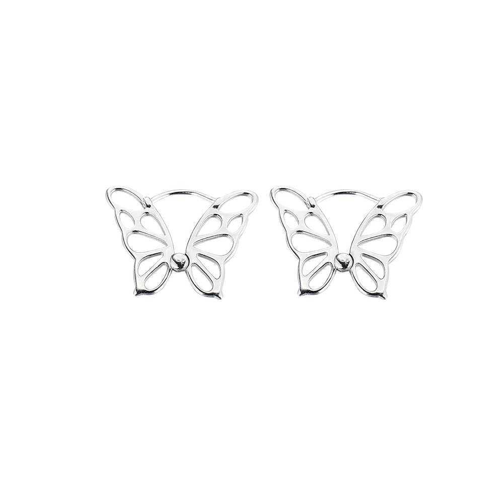 Fereendo Sterling Silver Butterfly Huggie Hoop Earrings for Women - Hypoallergenic White Gold Plated Fashion Jewelry Gift - Perfect for Date Nights, Parties & Everyday Wear