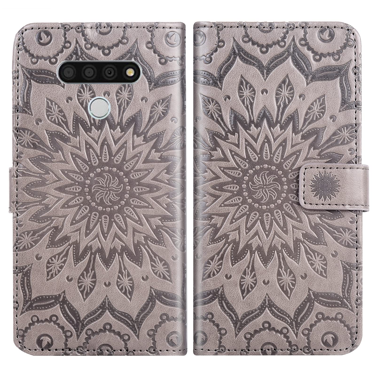 Premium Leather Wallet Case for LG Stylo 6/6 Plus/K71 with Tempered Glass Screen Protector - Slim Flip Cover with Card Holder & Stand - Perfect for Work, Travel & Everyday Use (Gray, Unisex Design)