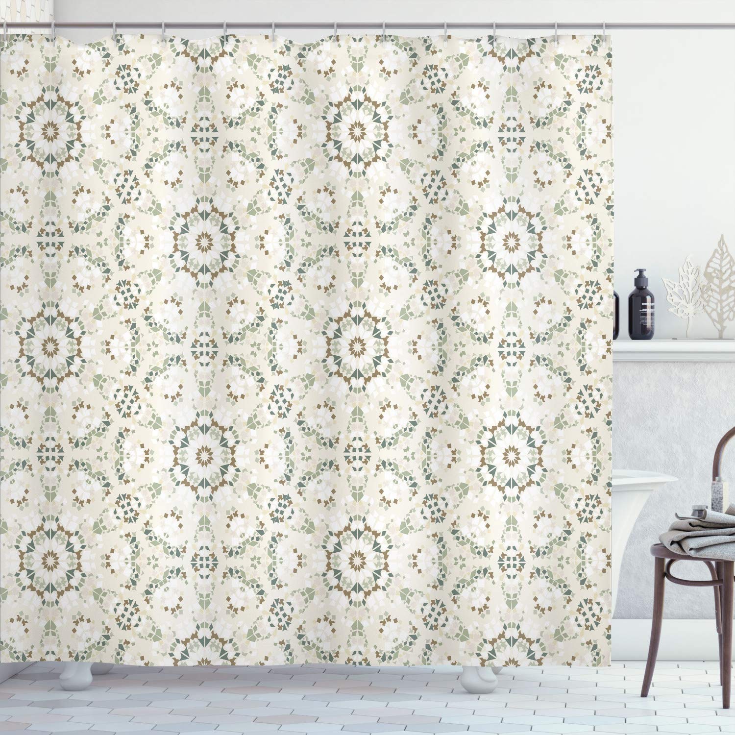 Ambesonne Mosaic Shower Curtain - Vintage Roman Inspired Rock Design with Modern Circular Lines, 75