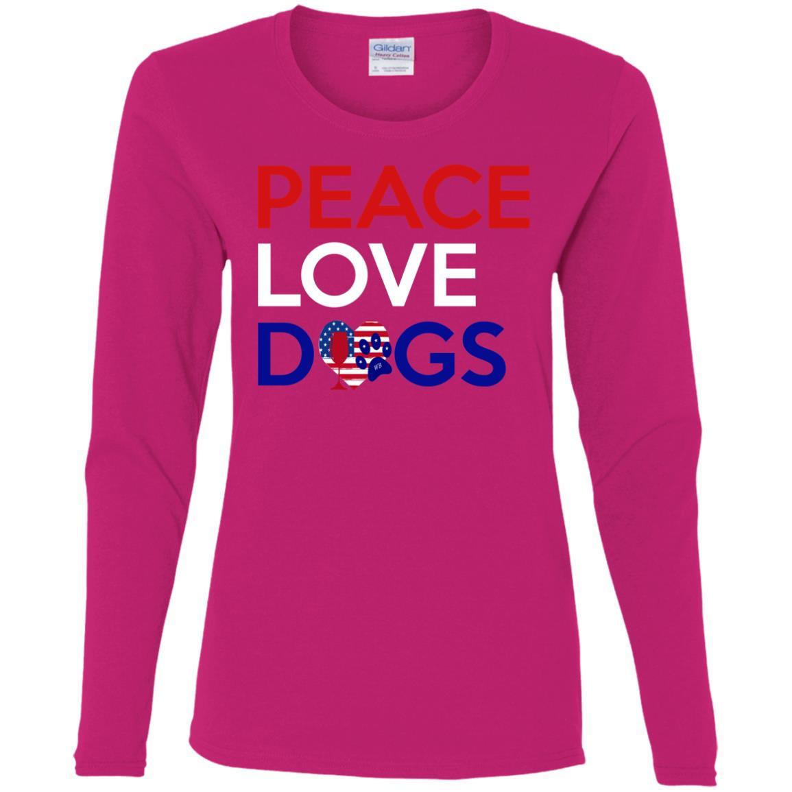 Peace Love Dogs Women's Cotton Long Sleeve T-Shirt | Soft Casual Comfort Tee for Dog Lovers | Perfect for Daily Wear, Dog Walks & Pet-Friendly Outings
