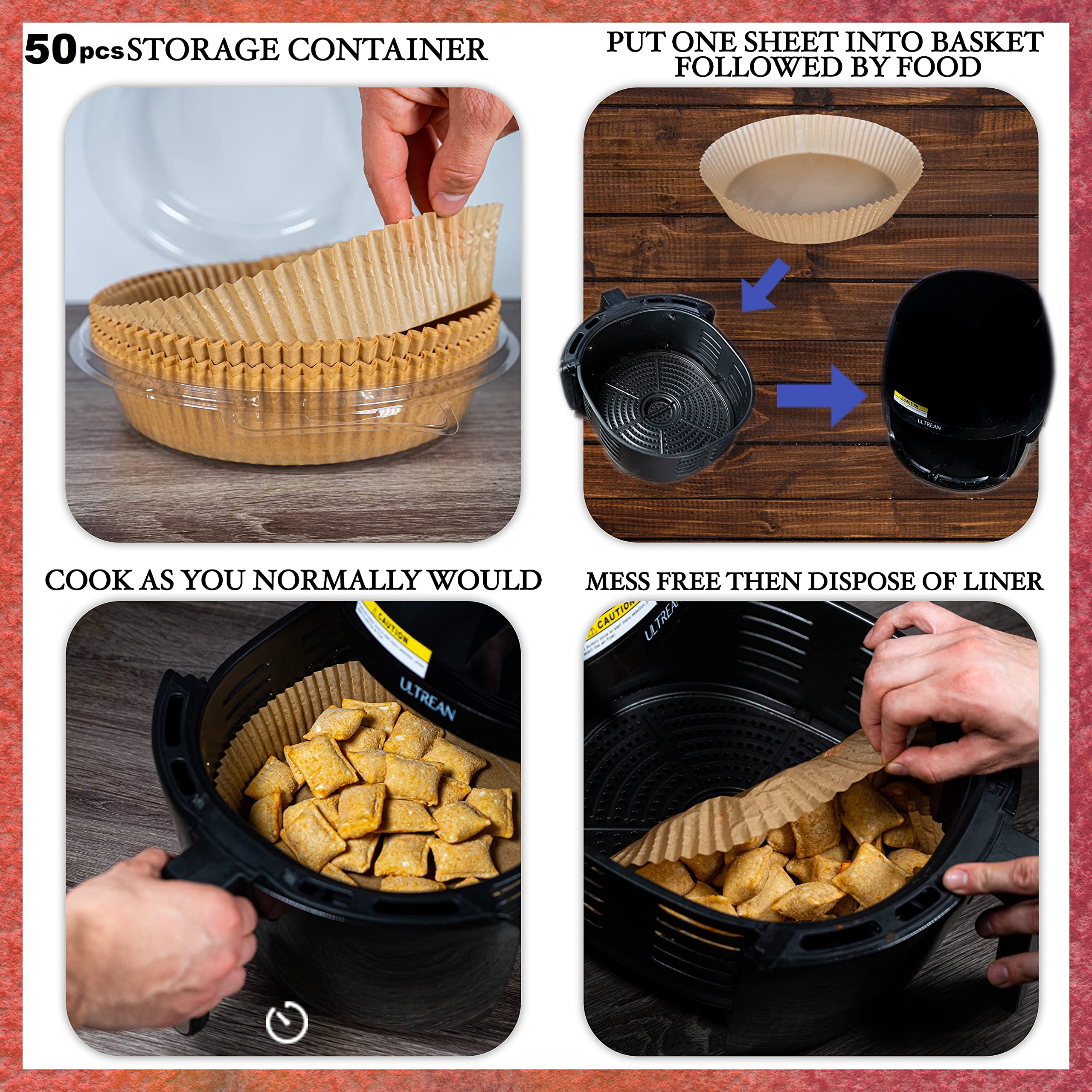 Non-Toxic Unbleached Air Fryer Disposable Paper Liners - Food Grade Safe, Leakproof & Non-Stick - Keep Your Air Fryer Clean - Perfect for Cooking Chicken Wings, French Fries & Vegetables