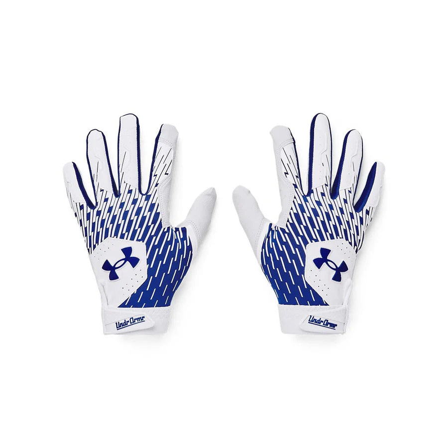 UA Clean Up Adult Batting Glove White/Royal 1378764 102 - Premium Baseball Batting Gloves for Men & Women - Perfect for Training, Games & Practice Sessions