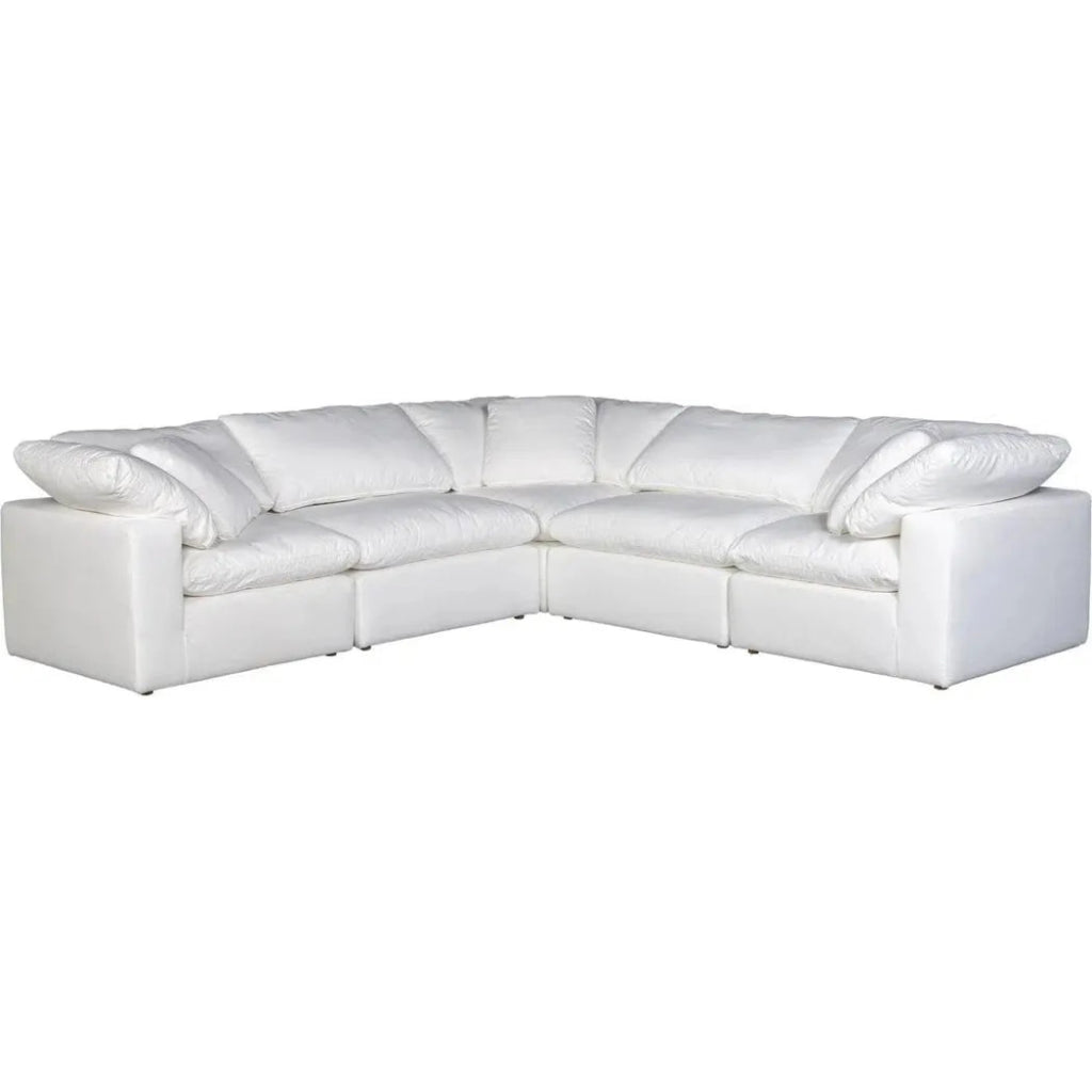 5-Piece Stain-Resistant White Large Classic Modular Sectional Sofa Set - Perfect for Living Room, Family Room & Home Theater Seating