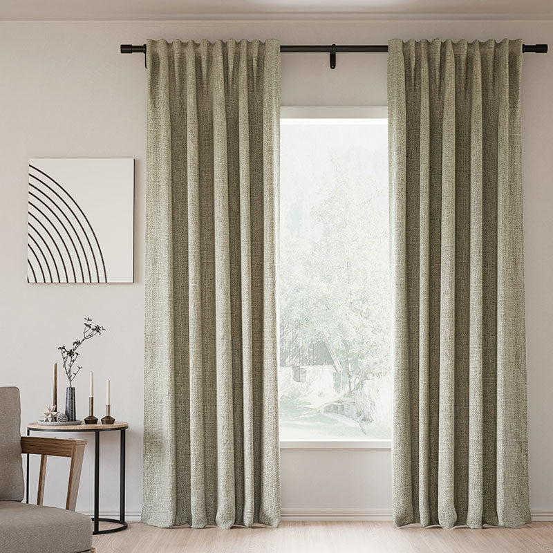 Blackout Curtains with Back Tab - 100% Linen, Memory Trained, Modern Lagoon Design for Bedroom & Living Room - Custom Drapes for Light Blocking & Noise Reduction