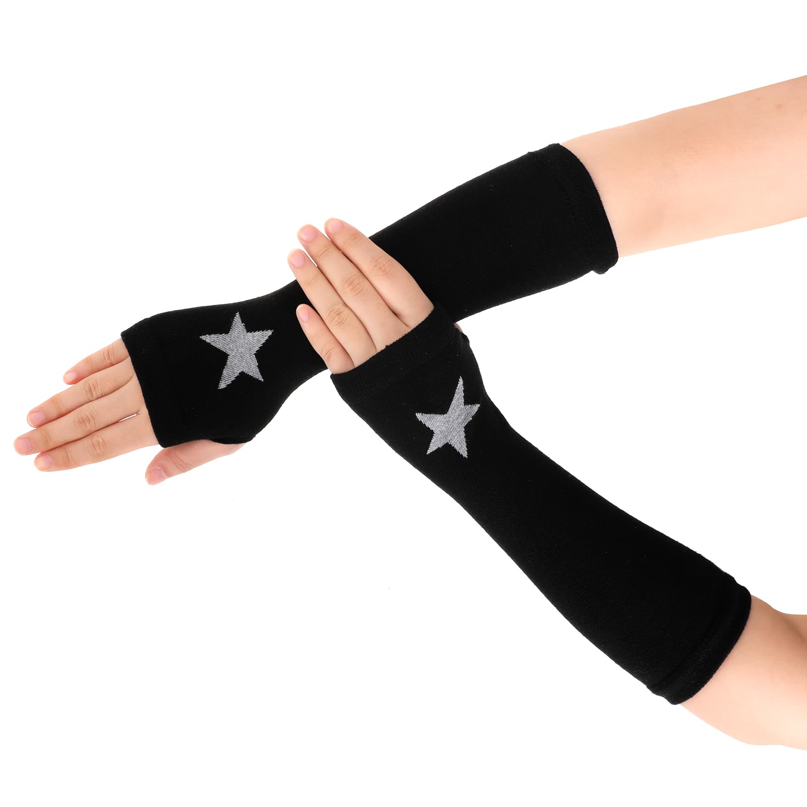 Gothic Arm Warmers for Women - Y2K Knitted Fingerless Gloves with Thumb Hole - Black Steampunk Fashion Accessories for Concerts, Cosplay & Winter Outfits