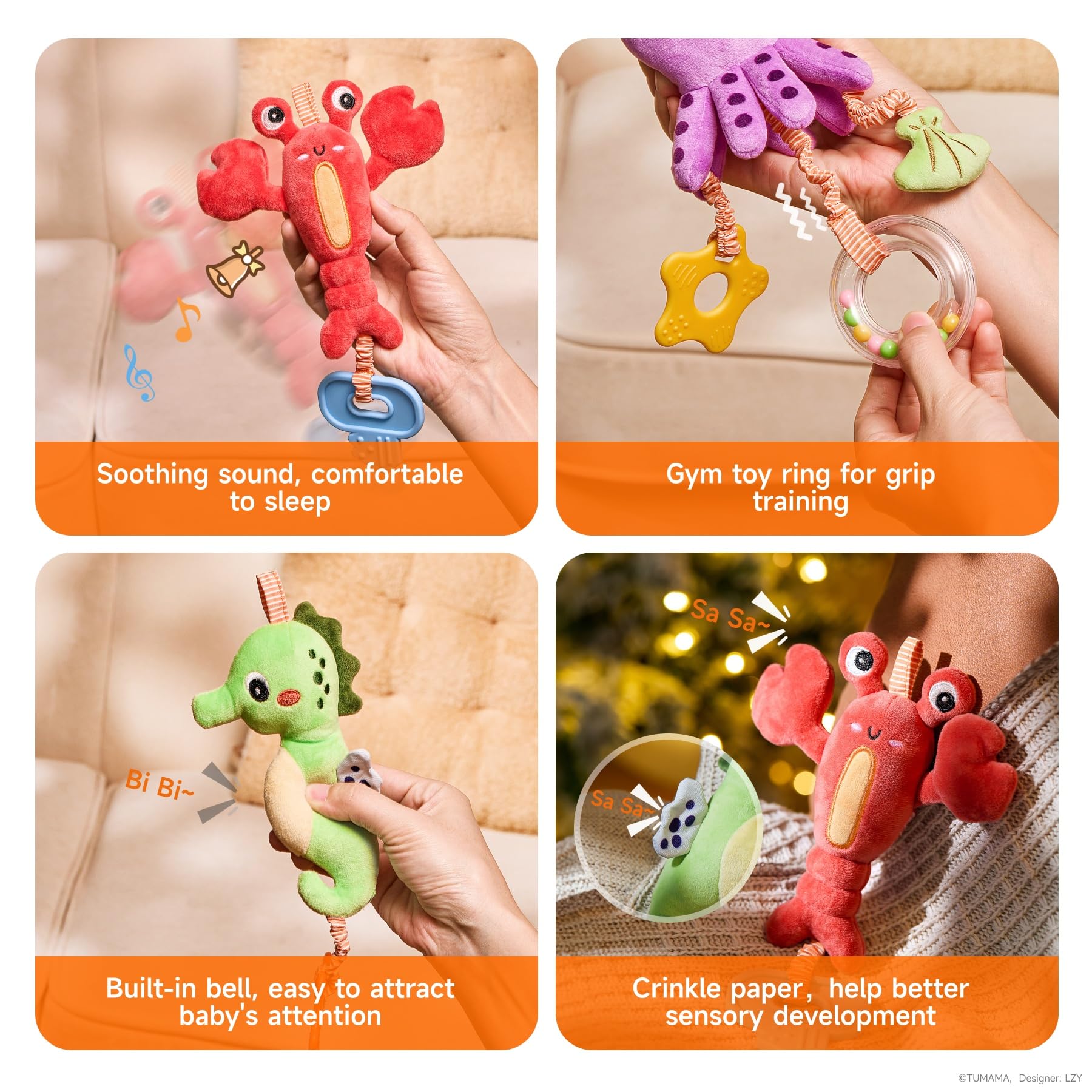 TUMAMA Baby Toys 0-12 Months - Soft Hanging Stroller & Crib Toys with Crinkle, Rattle & Teether - Sensory Developmental Toys for Newborns - Perfect for Car Seat, Stroller & Nursery Playtime