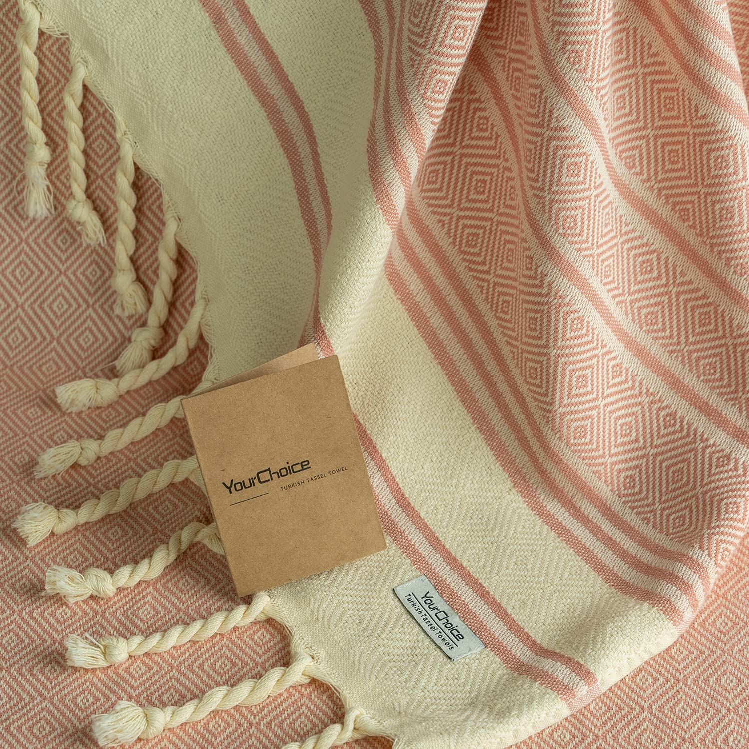 Premium 100% Cotton Turkish Beach Towel (71x41 Inches) - Sand-Free, Quick-Dry, Oversized Diamond Weave Towel - Lightweight & Compact for Travel - Melon Color - Perfect for Beach, Pool, Yoga, Gym & Outdoor Adventures
