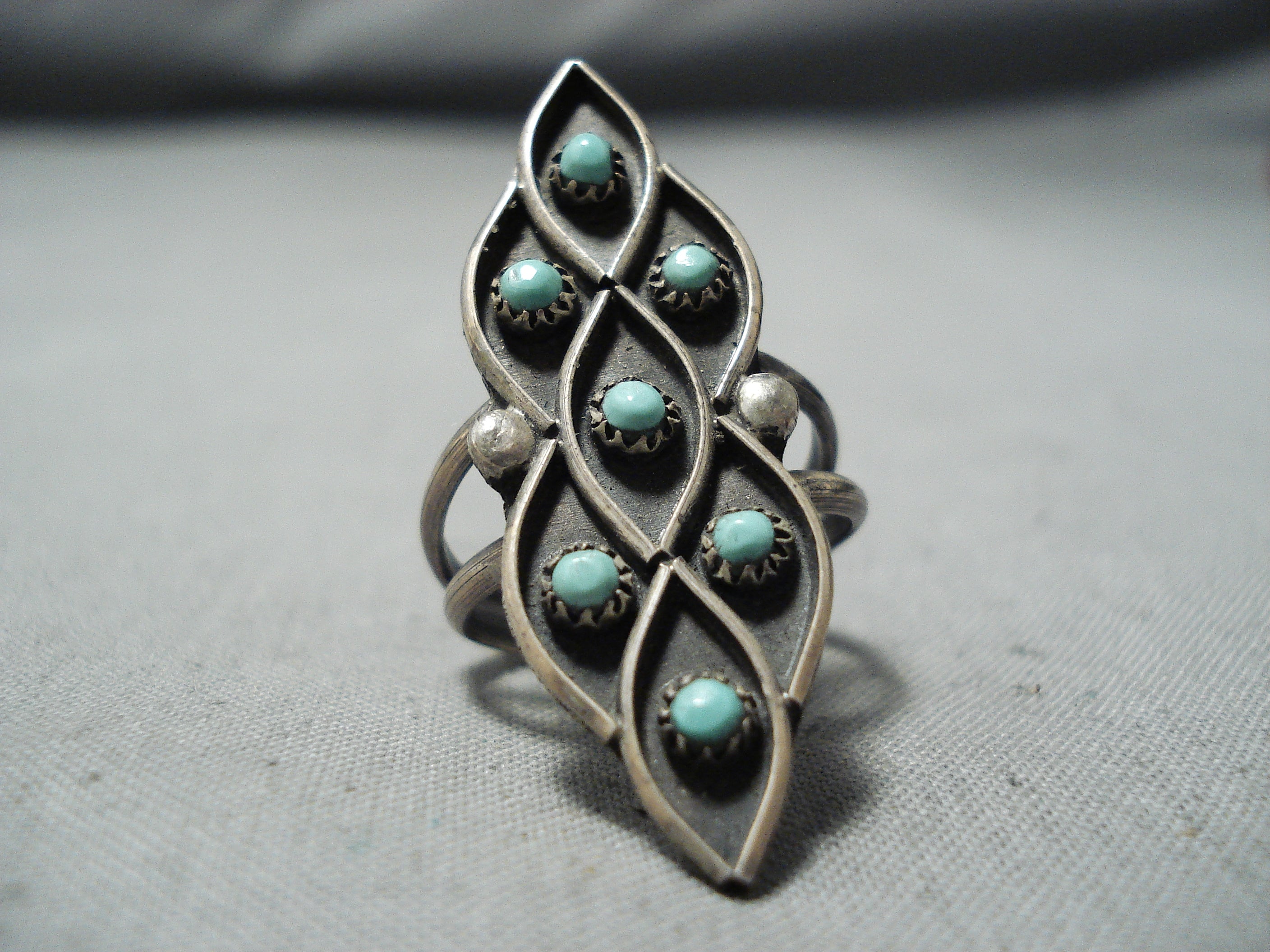 Vintage Zuni Native American Sterling Silver Ring with Blue Gem Turquoise - Handmade Jewelry for Women, Perfect for Boho & Southwest Style Outfits