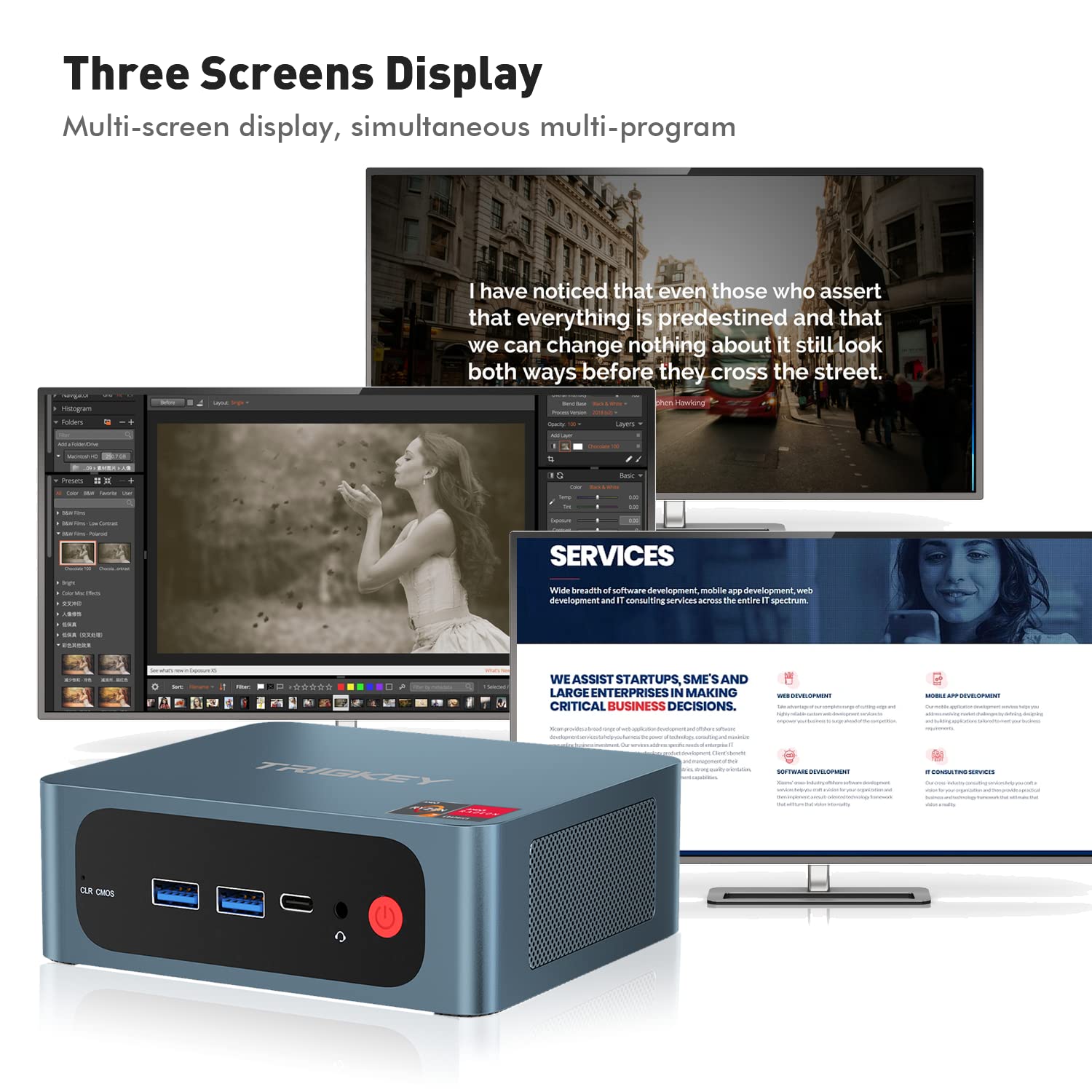 TRIGKEY Mini PC with AMD Ryzen 7 5800H (8-Core 16-Thread, Up to 4.4GHz) - 32GB DDR4 RAM + 1TB NVMe SSD - Micro Desktop Computer with HDMI, DP & USB-C - Ideal for Home Office, Gaming & Digital Signage