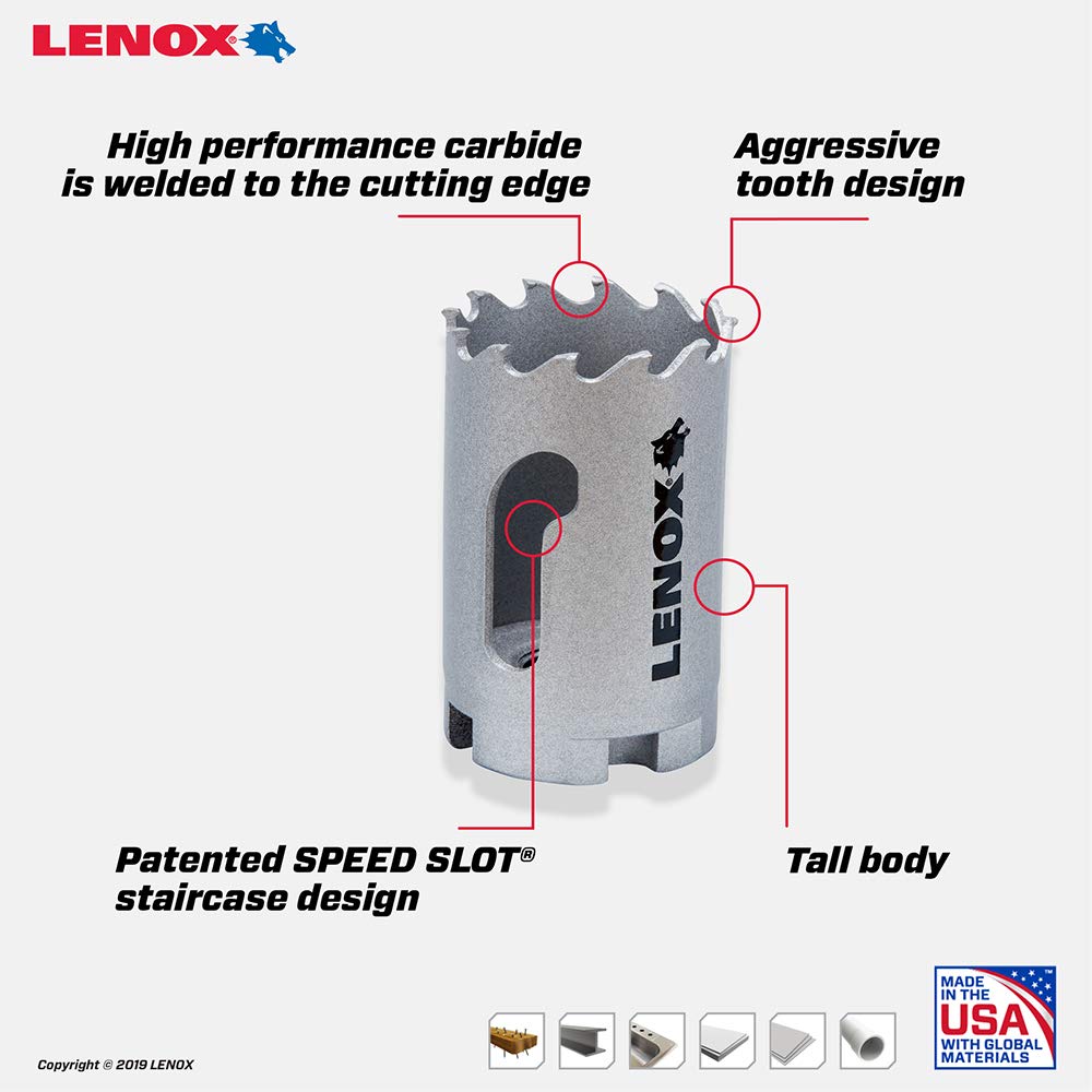 LENOX Tools 1-1/4 Inch (32mm) Carbide Hole Saw - Heavy Duty Metal Cutting, Wood Drilling - Ideal for HVAC, Plumbing & Electrical Work (LXAH3114)