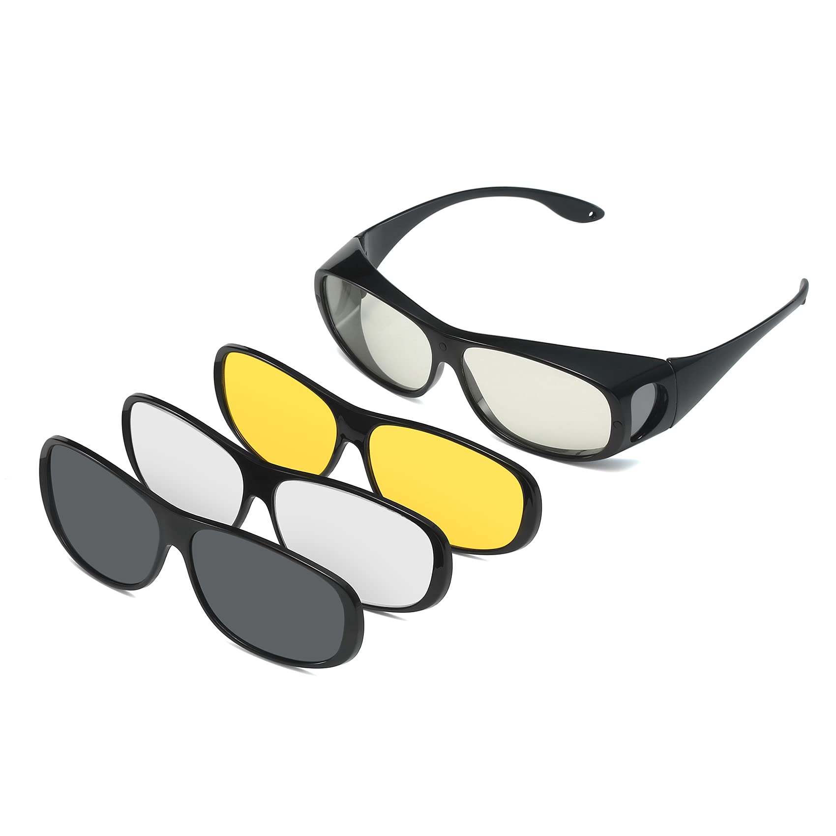 Anti-Glare Polarized Night Driving Glasses - Fit Over Prescription Eyewear for Men & Women - Wrap Around Design for Enhanced Night Vision - Perfect for Safe Nighttime Commuting & Road Trips