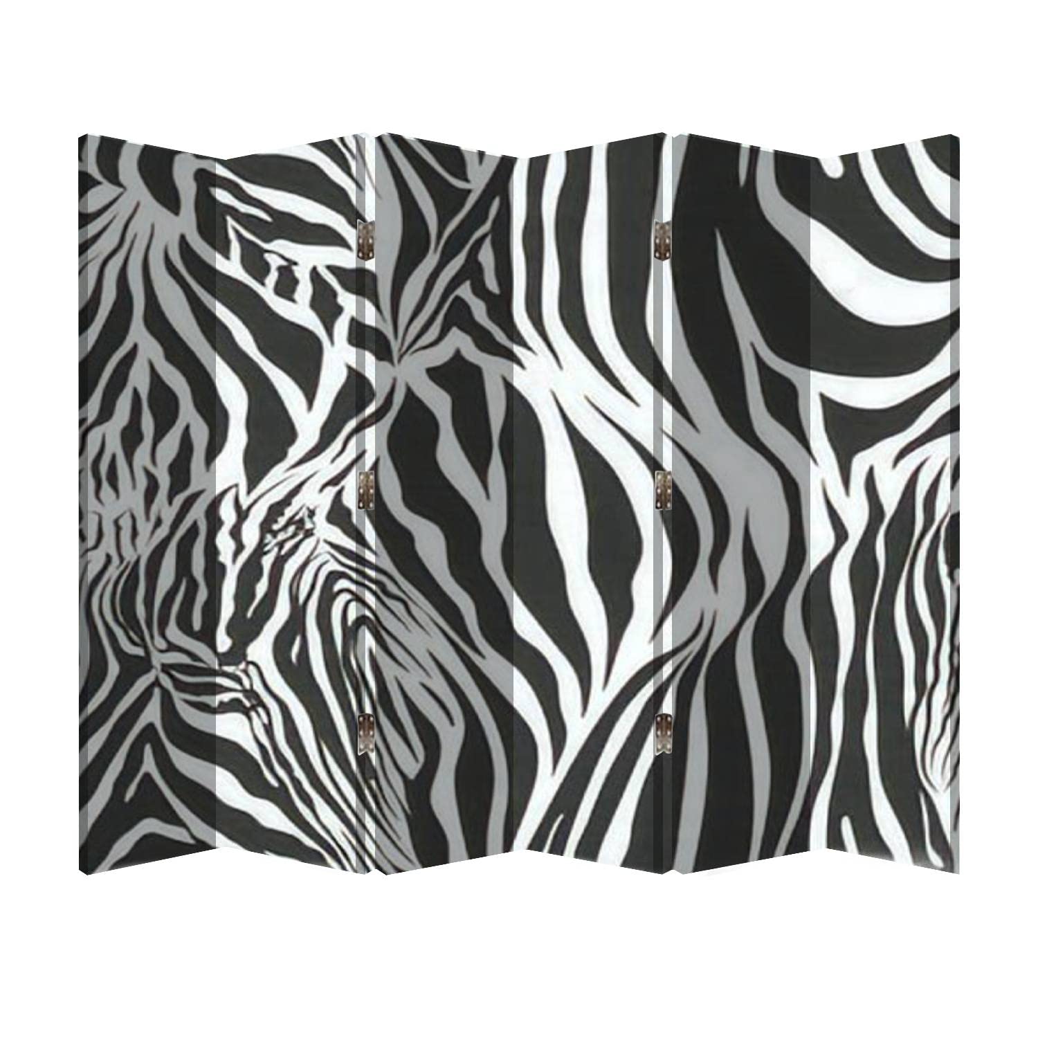 Stylish Black and White Zebra Print 6-Panel Wooden Room Divider - Foldable Privacy Screen for Office, Bedroom & Living Room Decor | Modern Canvas Partition Wall with Seamless Design