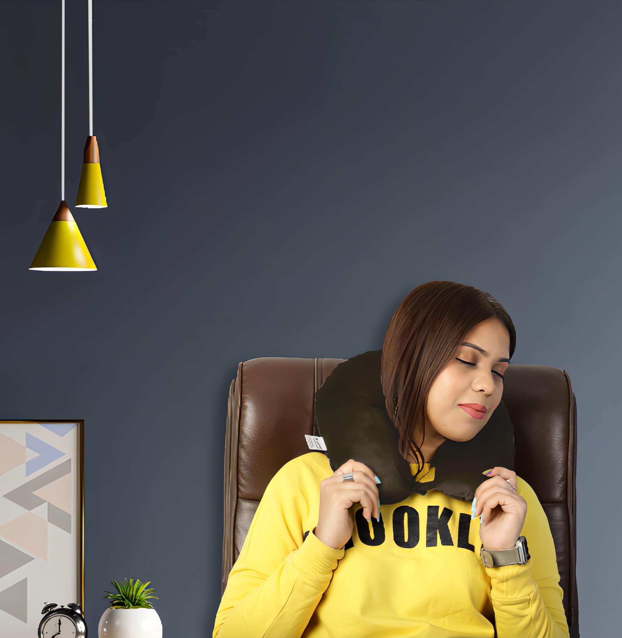 Flipon Velvet Neck Pillow for Sleeping, Travel & Support - Soft & Comfortable (Black) - Perfect for Airplanes, Office & Home Use