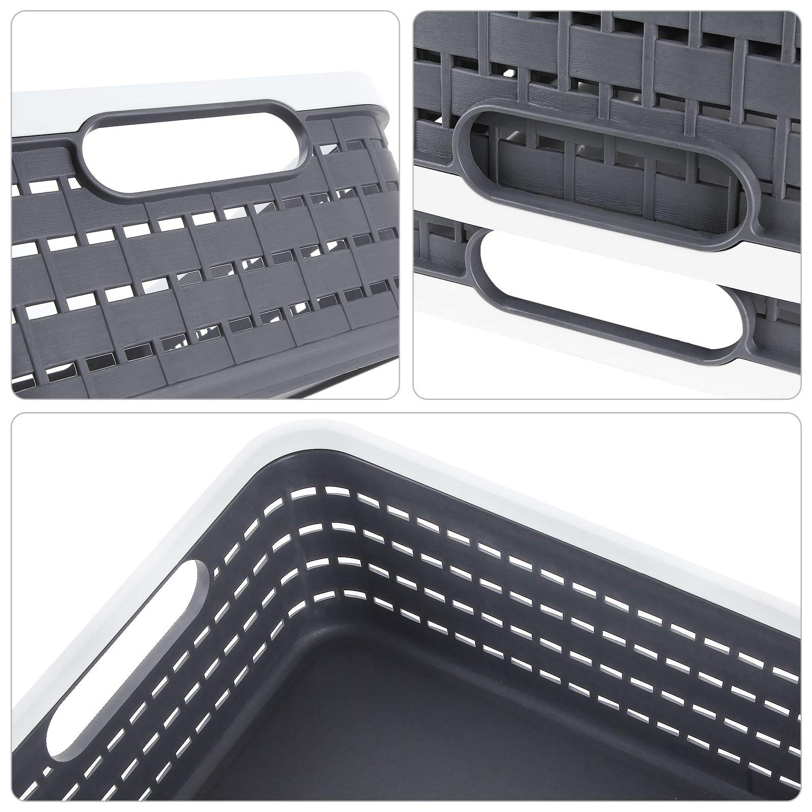 3-Pack Dark Grey Plastic Storage Baskets with Handles - 11.3