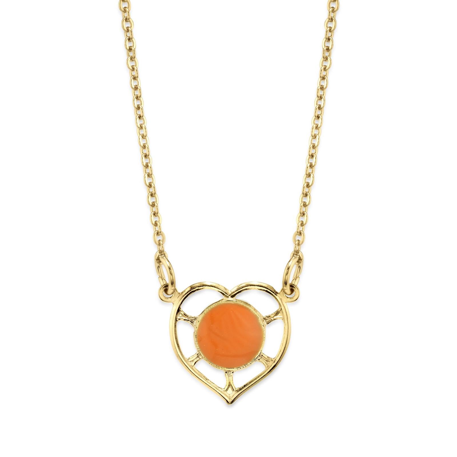 1928 Jewelry Dainty Heart Enamel Circle Pendant Necklace - 16