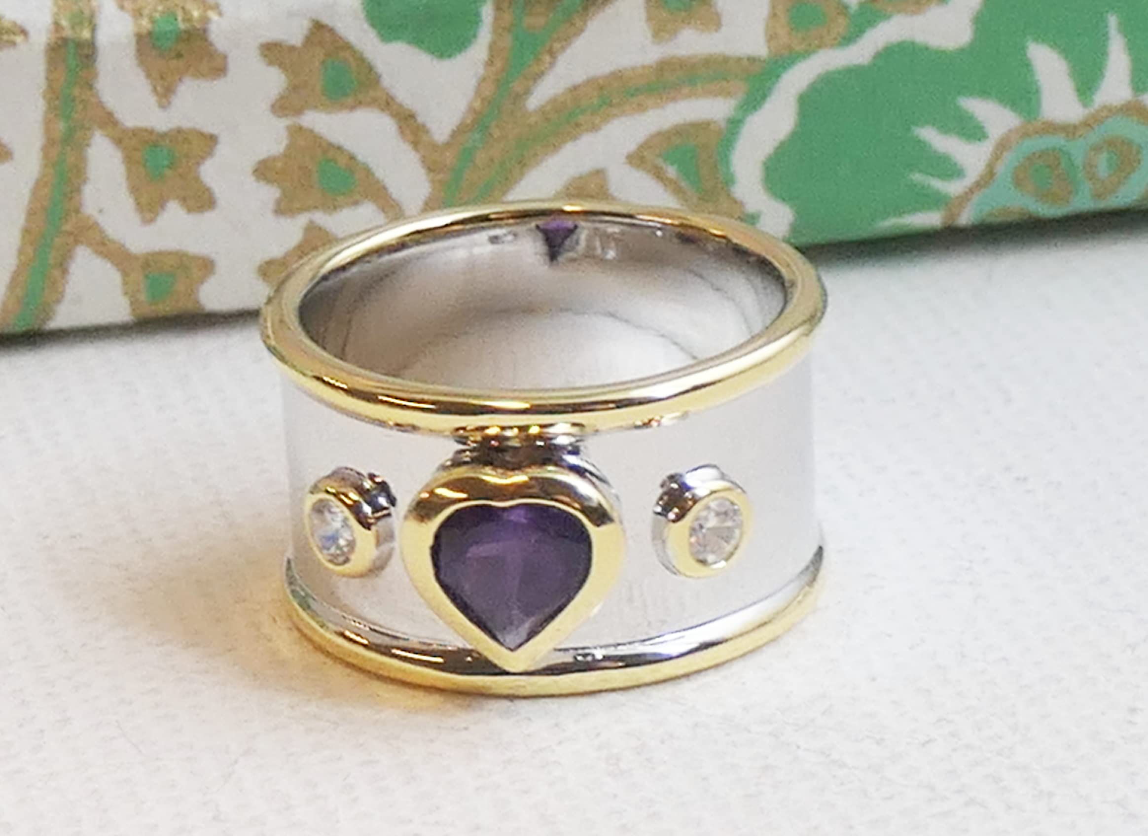 Amethyst Heart Shaped Sterling Silver Ring - Natural Gemstone Jewelry for Women, February Birthstone, Valentine's Day, Mother's Day & Birthday Gift - Handmade Mixed Metal Ring for Her - Perfect for Romantic Occasions, Anniversary & Special Gifts (Size R 1/2)