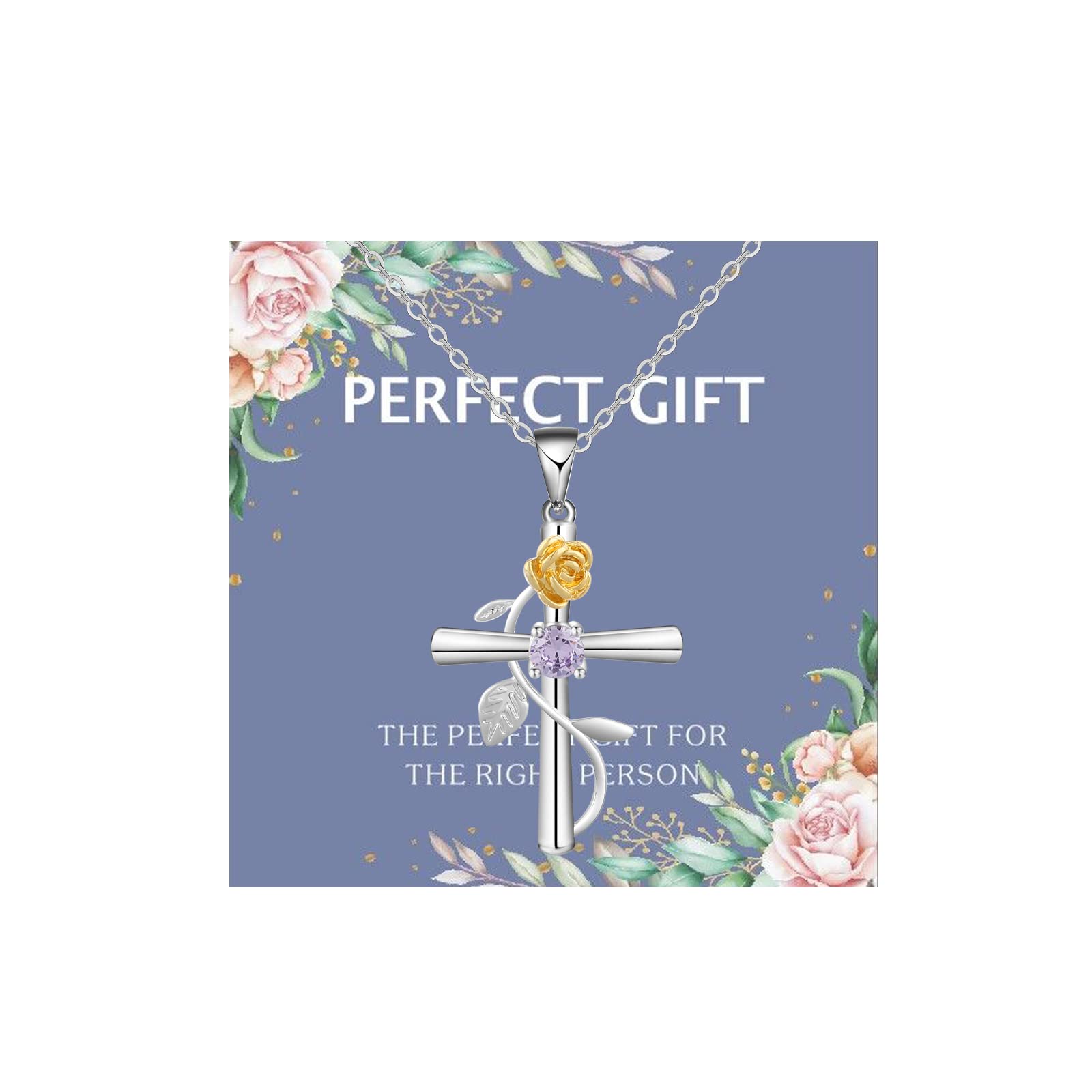 Women's Birth Month Flower Cross Necklace with Birthstone - Personalized Birthday Gift for Girls, Perfect for Gifting on Birthdays, Anniversaries & Special Occasions