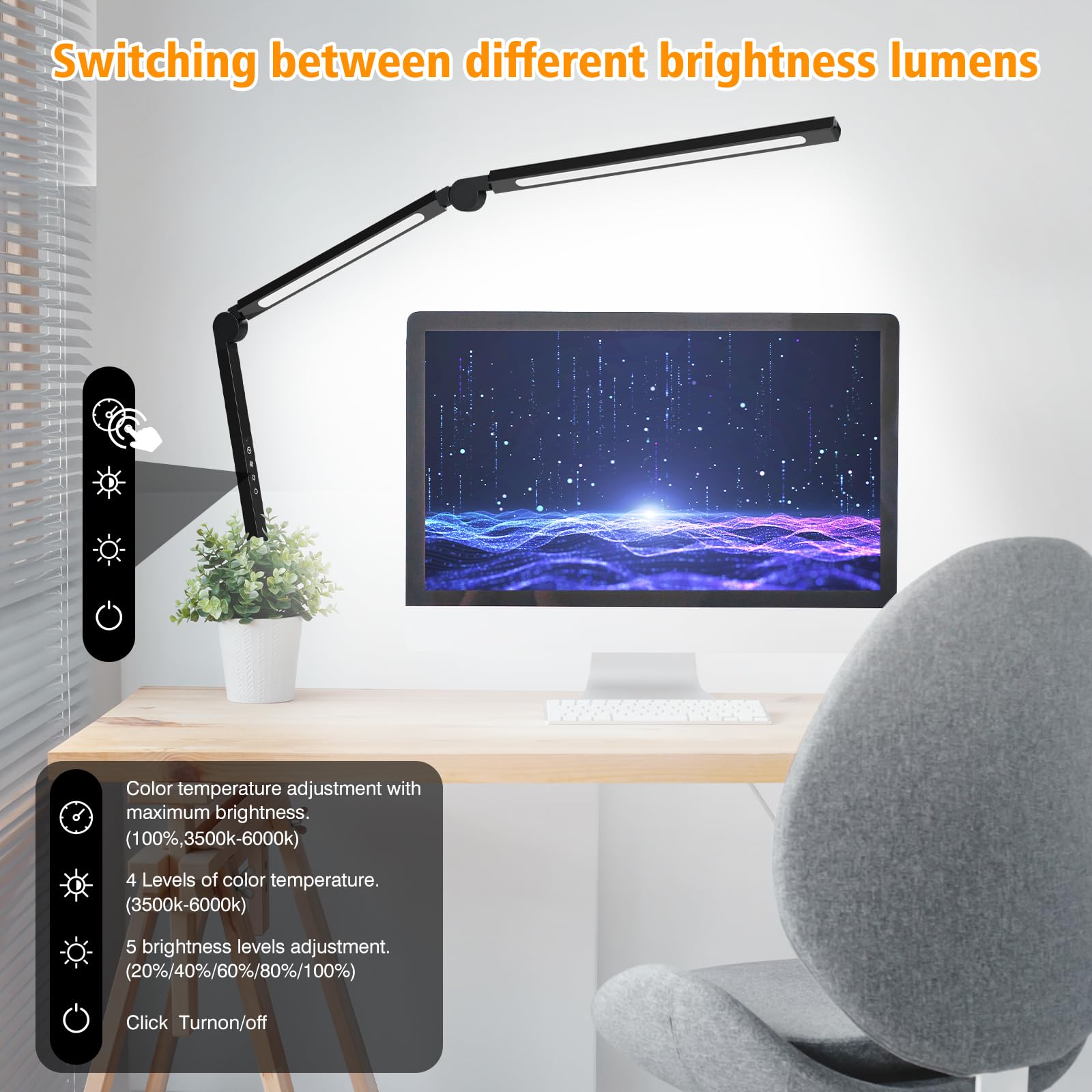 Adjustable LED Desk Lamp with Clamp - Dimmable Eye-Caring Swing Arm Task Light for Home Office, Study & Work | Modern Tall Table Lamp for Nail Techs, Architects & Students | Perfect for Reading, Crafting & Computer Work