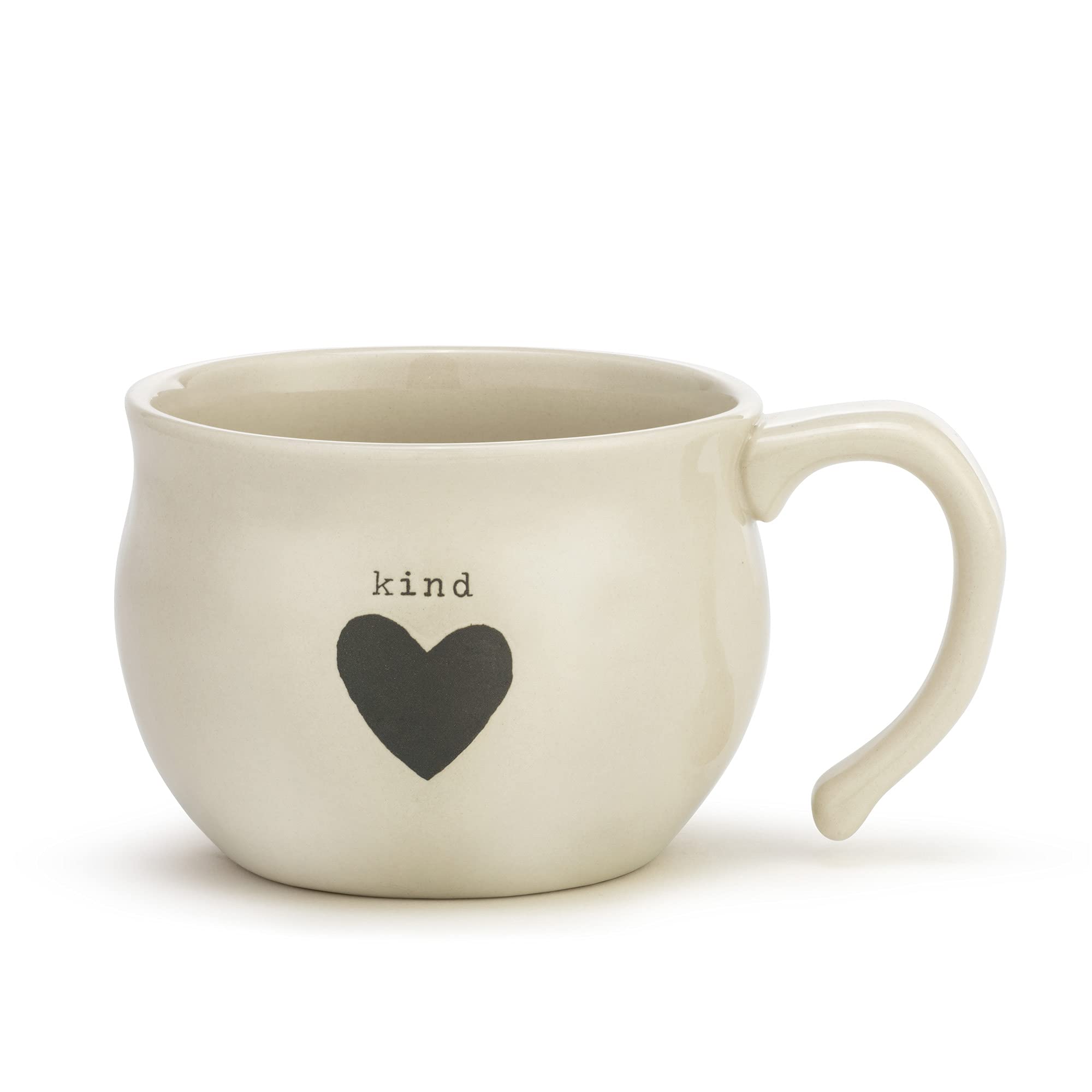 DEMDACO Kind Heart Black and Cream 16oz Stoneware Soup Mug with Handle - Perfect for Hot Soups, Coffee, and Tea at Home or Office