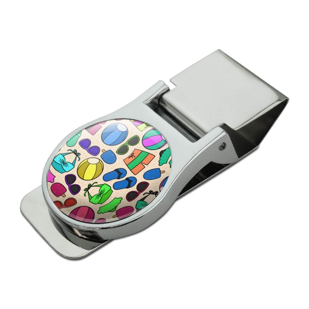 Vibrant Summer Beach Pattern Satin Chrome Money Clip - Perfect for Cash, Credit Cards & Gift Cards | Great for Beach Vacations, Pool Parties & Summer Weddings