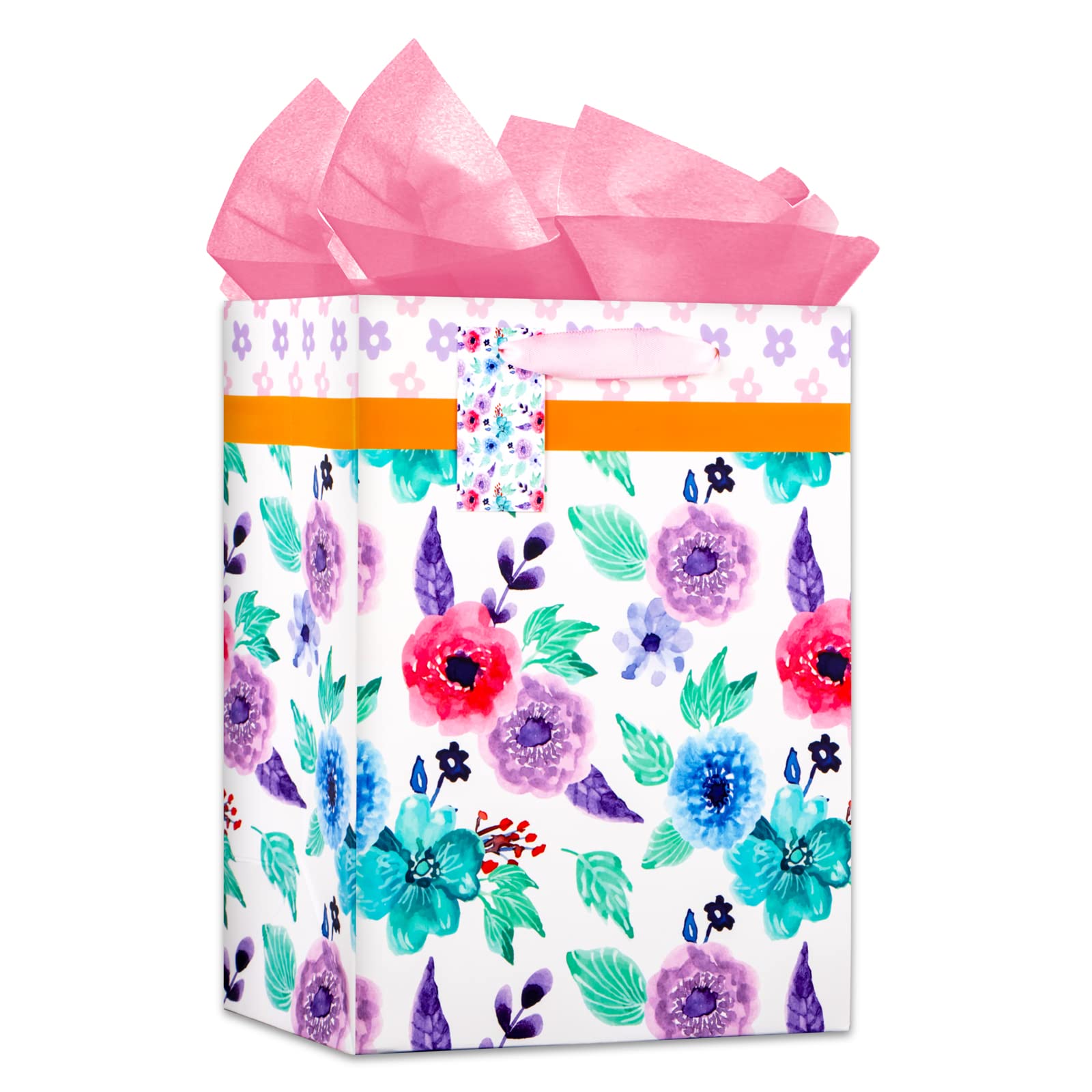Pink Floral Gift Bags with Handles 11.5x9x5 Inches - Mother's Day Present for Mom, Grandma & Mother-in-Law - Includes Tissue Paper - Perfect for Birthday, Anniversary & Special Occasion Gifting