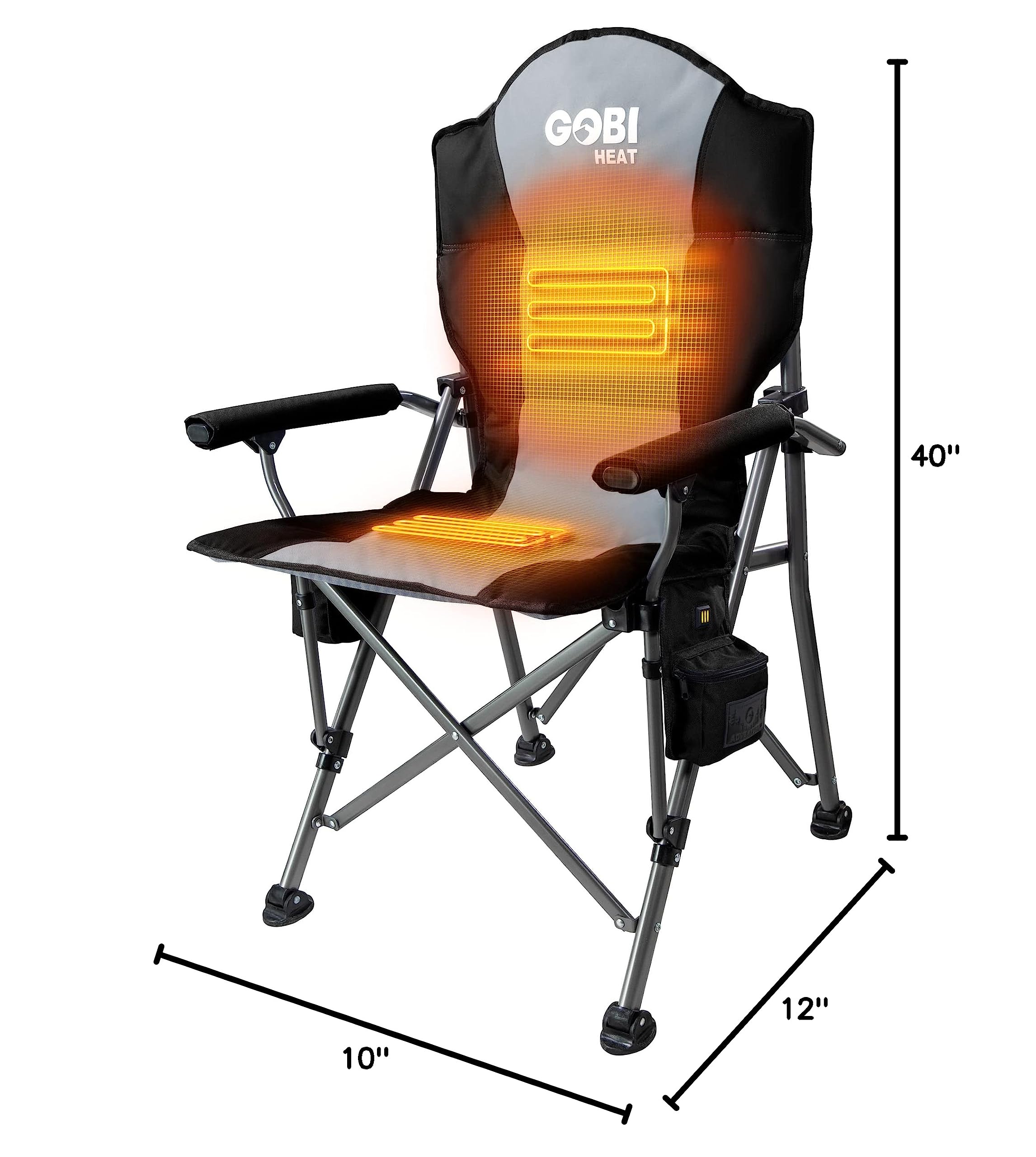 Gobi Heat - Portable Heated Camping Chair with 3 Adjustable Settings - Outdoor Folding Chair for Winter Camping, Hunting, and Backpacking - Essential Gear for Cold Weather Adventures (Slate)