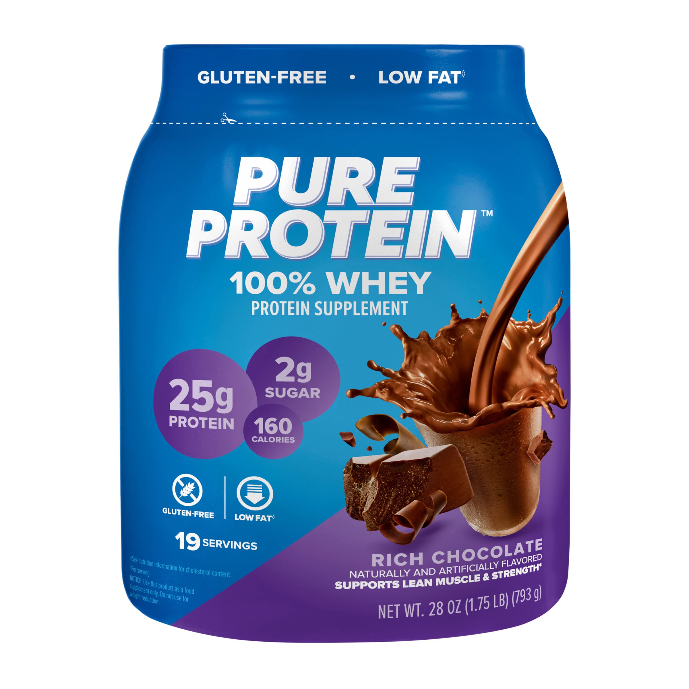Pure Protein 100% Whey Protein Powder - Rich Chocolate Flavor, 25g Protein per Serving, 1.75lb (28 Servings) for Muscle Recovery & Post-Workout Nutrition - Ideal for Gym, Fitness & Bodybuilding