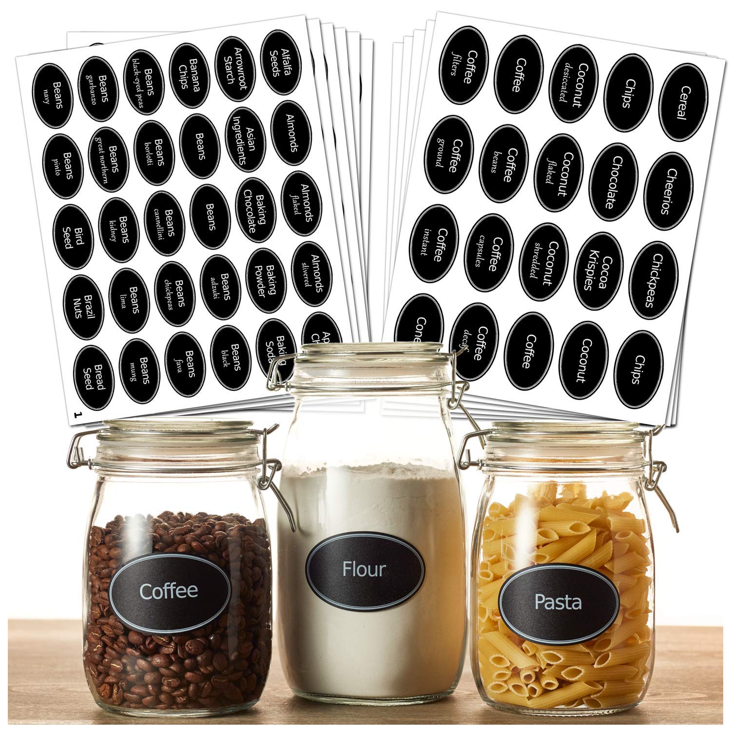 350 Preprinted Pantry Labels - Heavyweight Vinyl Black Chalkboard Stickers | Waterproof Oval Labels for Canisters & Kitchen Containers (3