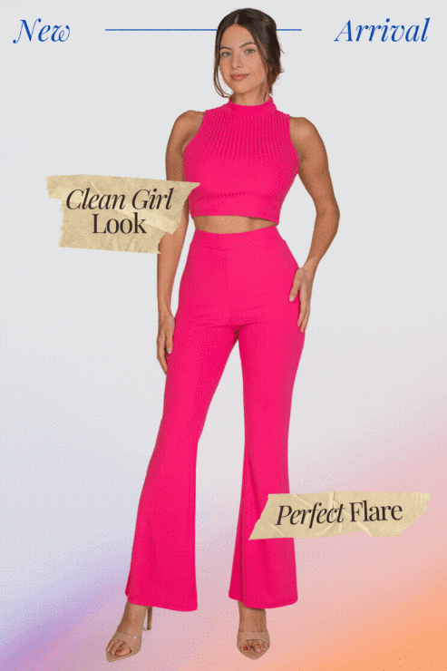 Stylish Ribbed Mock Neck Crop Tank Top & Bootcut Pants Set for Women | Trendy Two-Piece Outfit for Casual Wear, Date Night & Office Chic