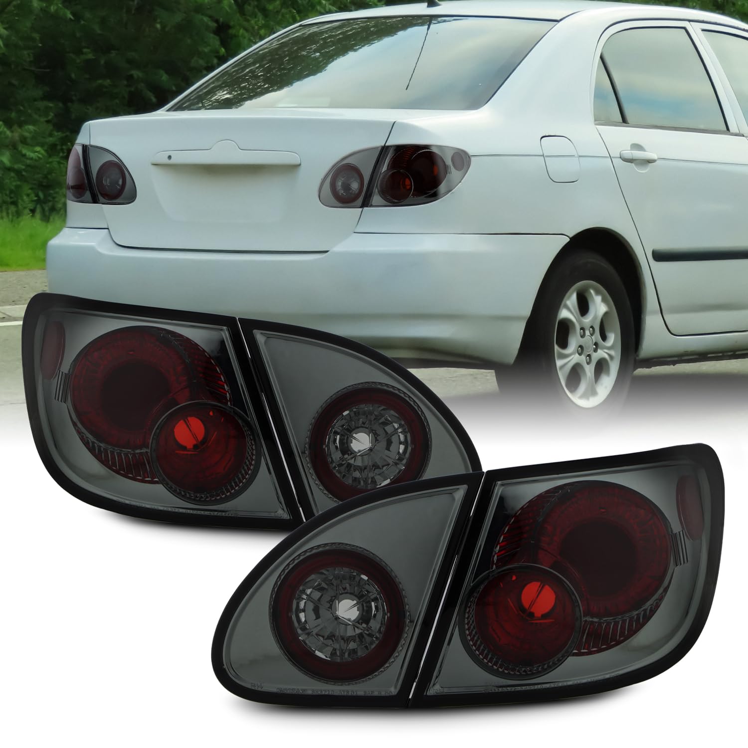 AKKON Smoked Altezza Tail Lights for 2003-2008 Toyota Corolla - Rear Brake Lamp with Trunk Piece (4PCS) - Upgrade Your Car's Style & Night Visibility for Enhanced Safety