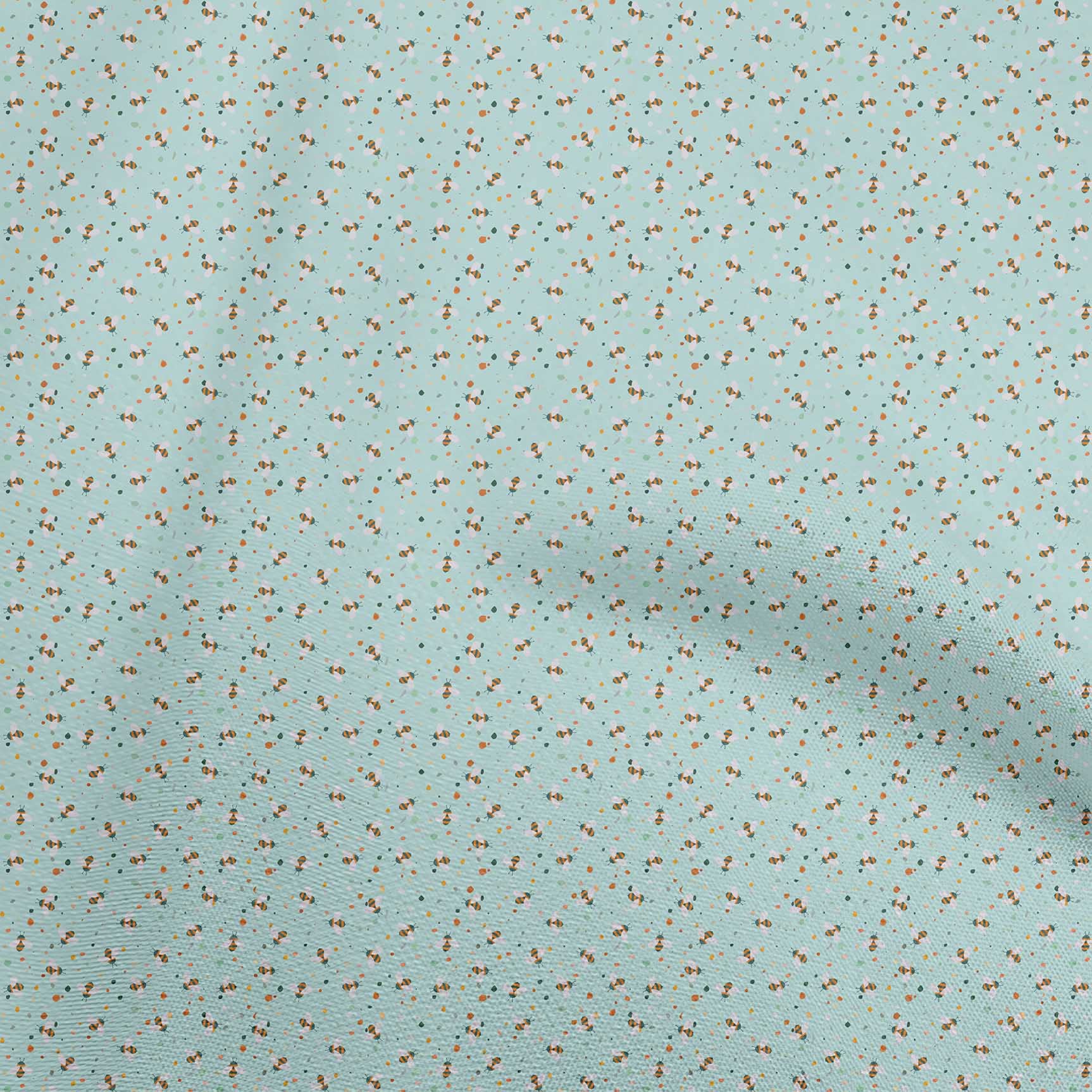 oneOone Cotton Flex Aquamarine Fabric - 40 Inch Wide Printed DIY Sewing Material for Kids Clothing, Bees Design | Perfect for Quilting, Dressmaking & Craft Projects