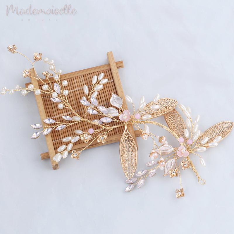 Golden Autumn Pearl Hair Vine - Elegant Bridal Hair Accessory for Weddings, Prom & Special Occasions
