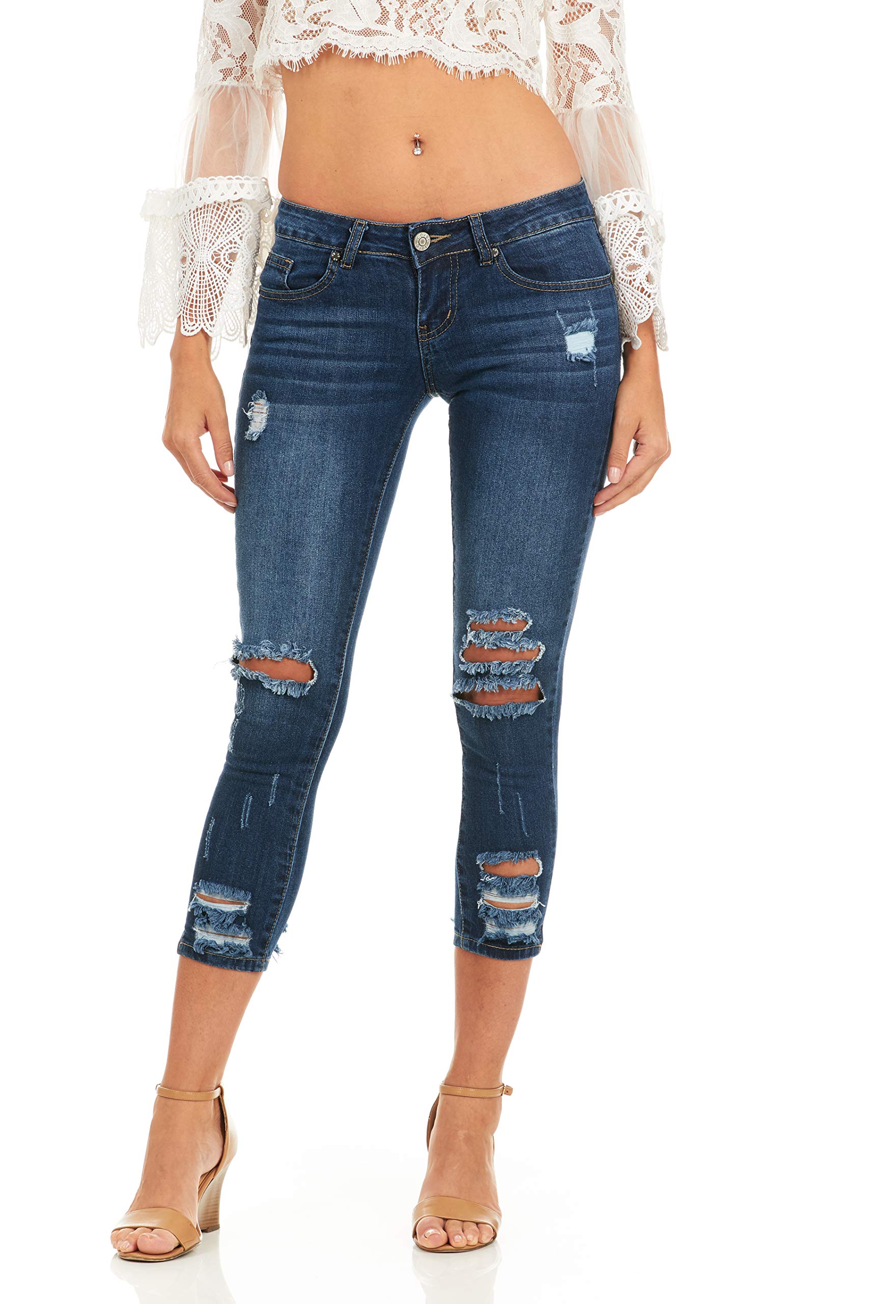COVER GIRL Women's Ripped Cropped Skinny Jeans - High Waist Distressed Denim Pants for Casual Outfits & Streetwear Fashion