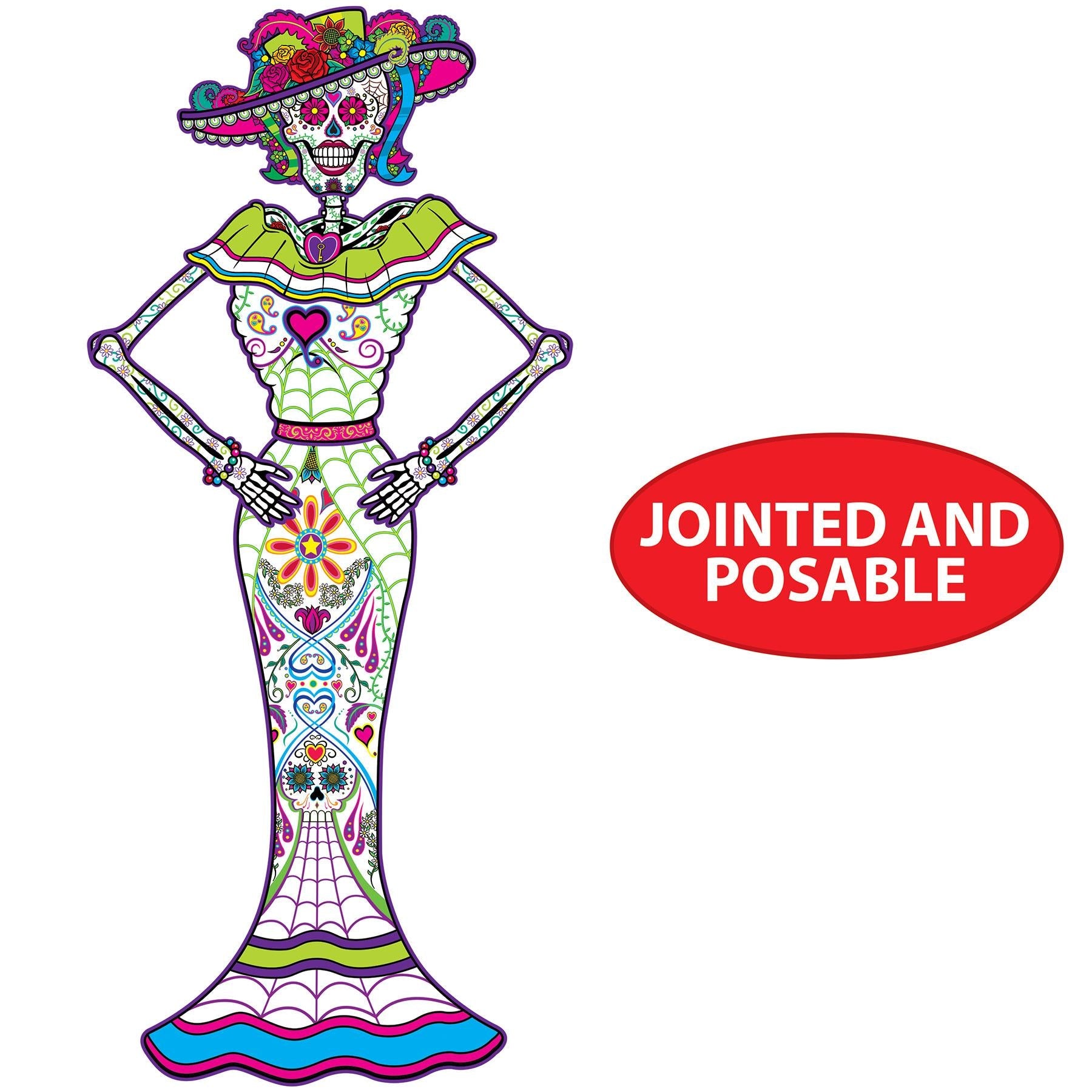 12 Pack Beistle Jointed Day of the Dead Female Skeleton Decorations - Mexican Sugar Skull Party Supplies for Halloween, Dia de los Muertos Celebrations & Home Decor