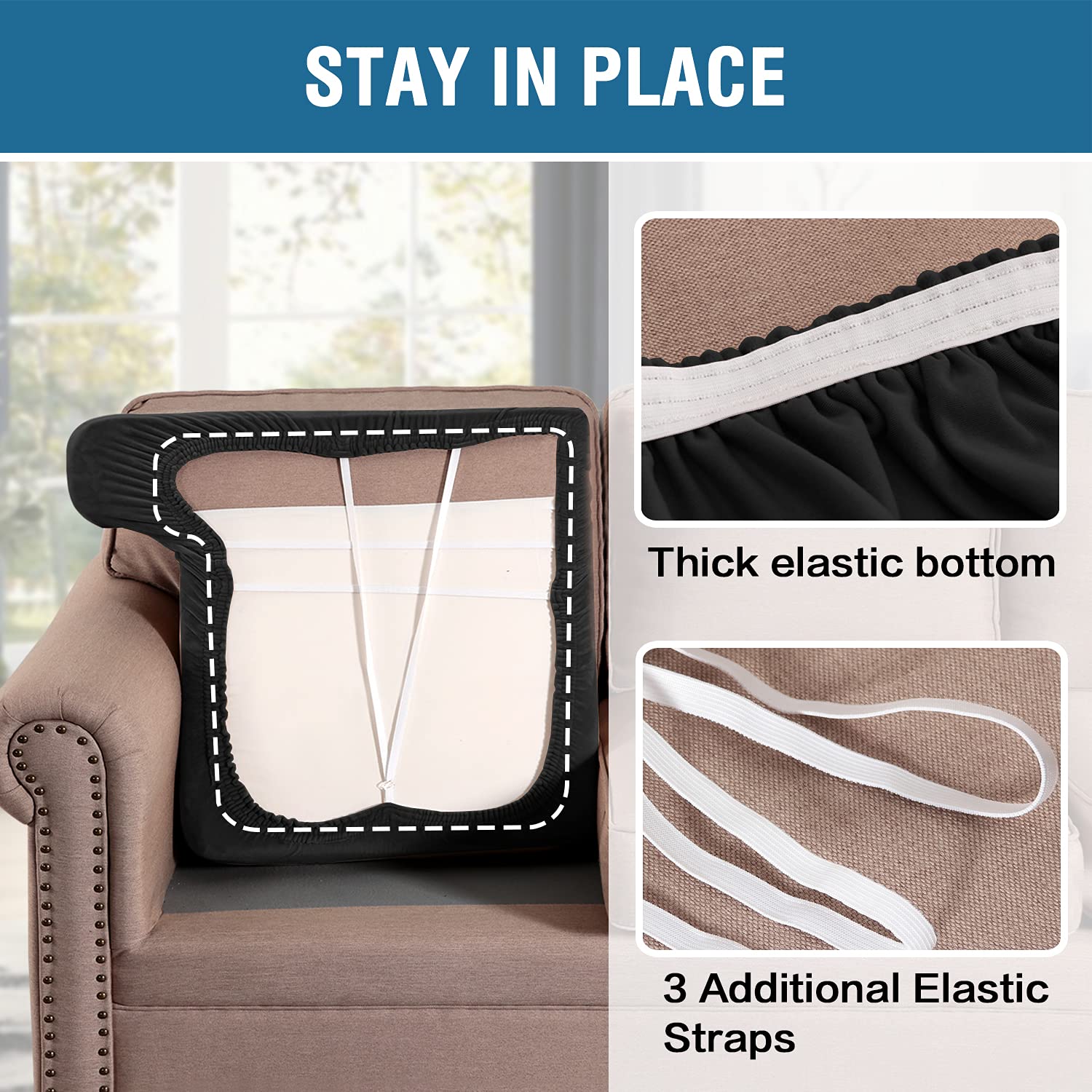 H.VERSAILTEX Stretch Velvet 2-Piece T-Cushion Sofa Slipcovers - Soft Elastic Sofa Seat Covers for 2-Cushion Couches, Non-Slip Furniture Protector (Black) - Perfect for Living Room, Home Decor & Pet-Friendly Furniture Protection