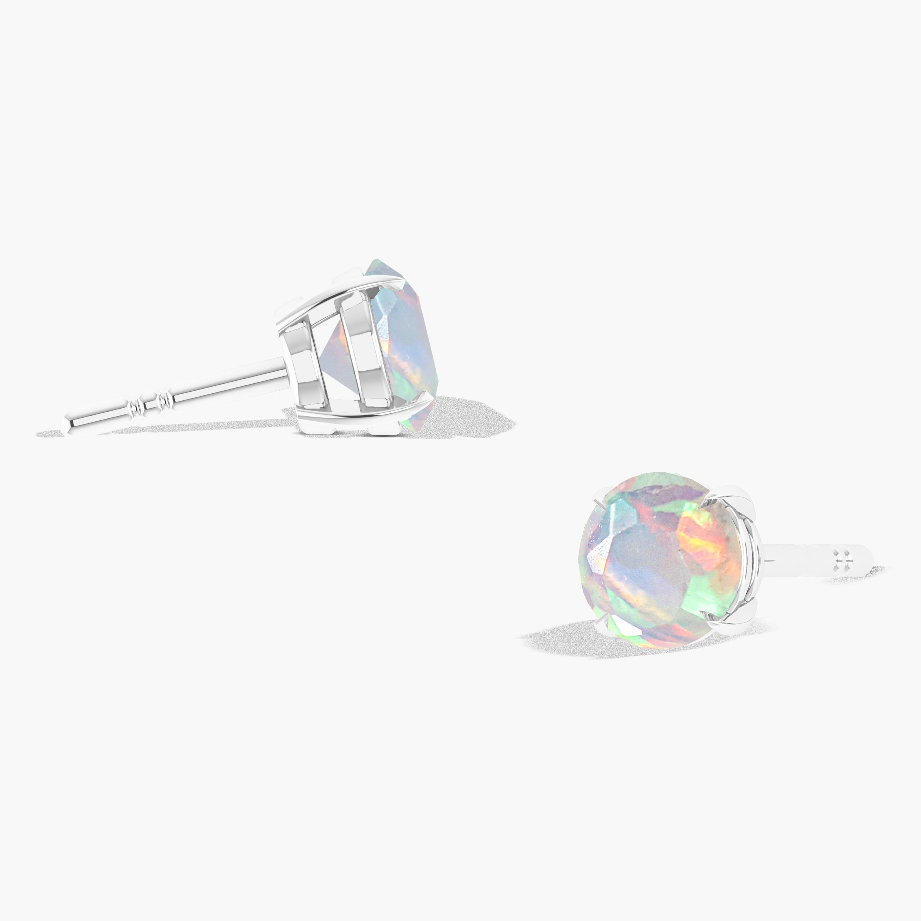 Round White Opal Gemstone Stud Earrings for Women - Minimalist Sterling Silver Simple Studs - Perfect for Everyday Wear, Office & Special Occasions
