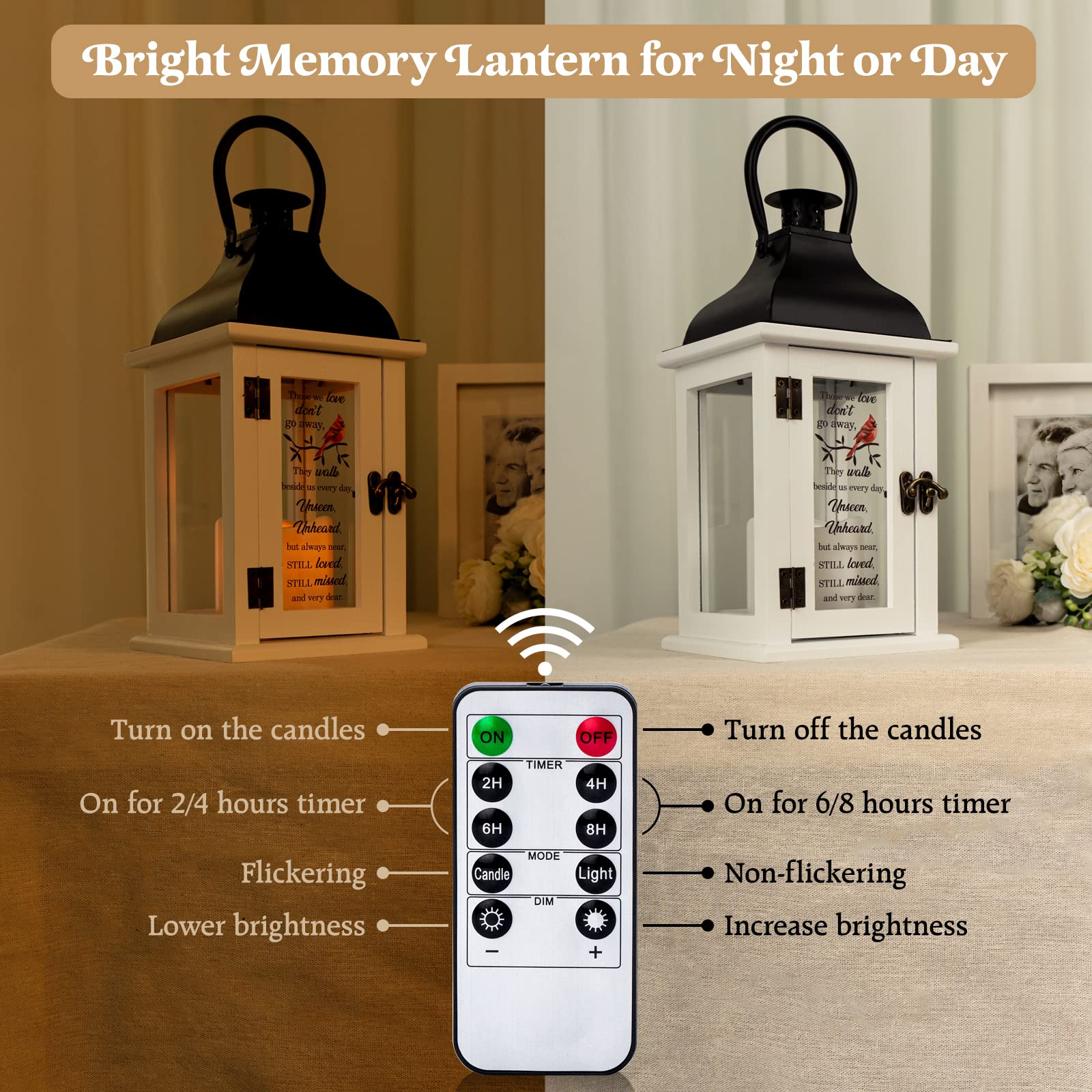 Memorial Lantern with LED Candle & Remote - Thoughtful Sympathy Gifts for Loss of Loved One, Bereavement Gifts for Loss of Mother or Father, Funeral Remembrance Gift - Perfect for Memorial Services, Candlelight Vigils & Home Memorial Displays