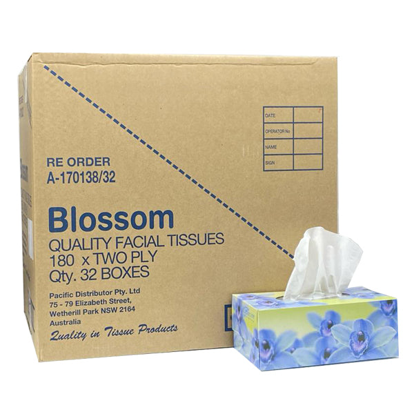 Premium Blossom Facial Tissues 2-Ply, 180 Sheets per Box, 32-Pack | Soft & Strong for Home, Office & Travel Use